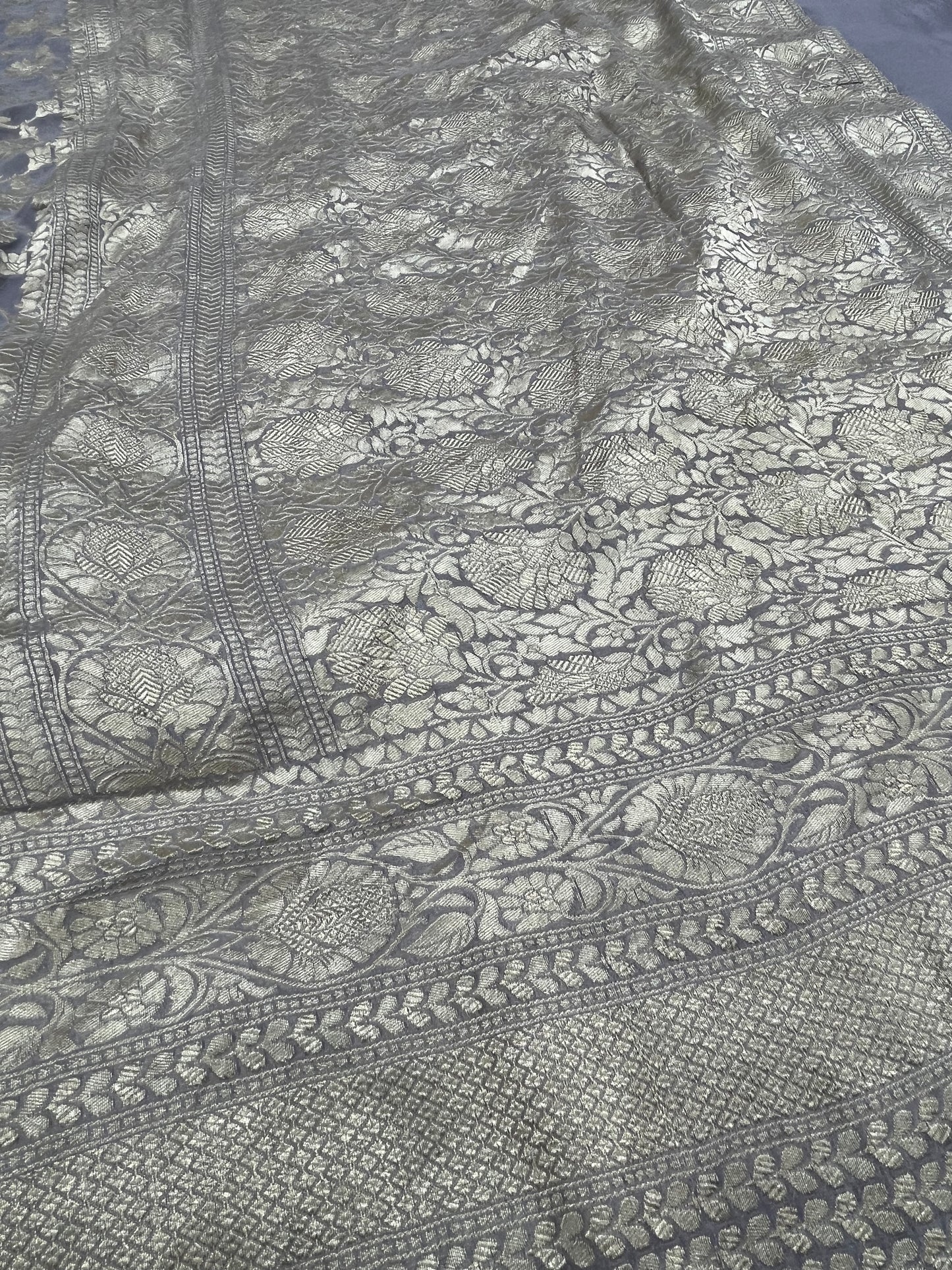 Gray Khaddi Georgette Handloom Banarasi Saree