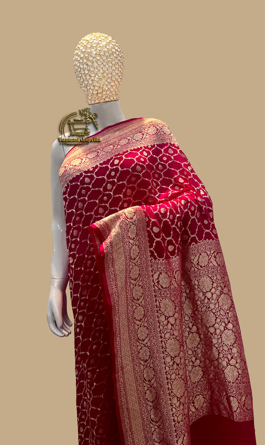 Red Khaddi Georgette Handloom Banarasi Saree