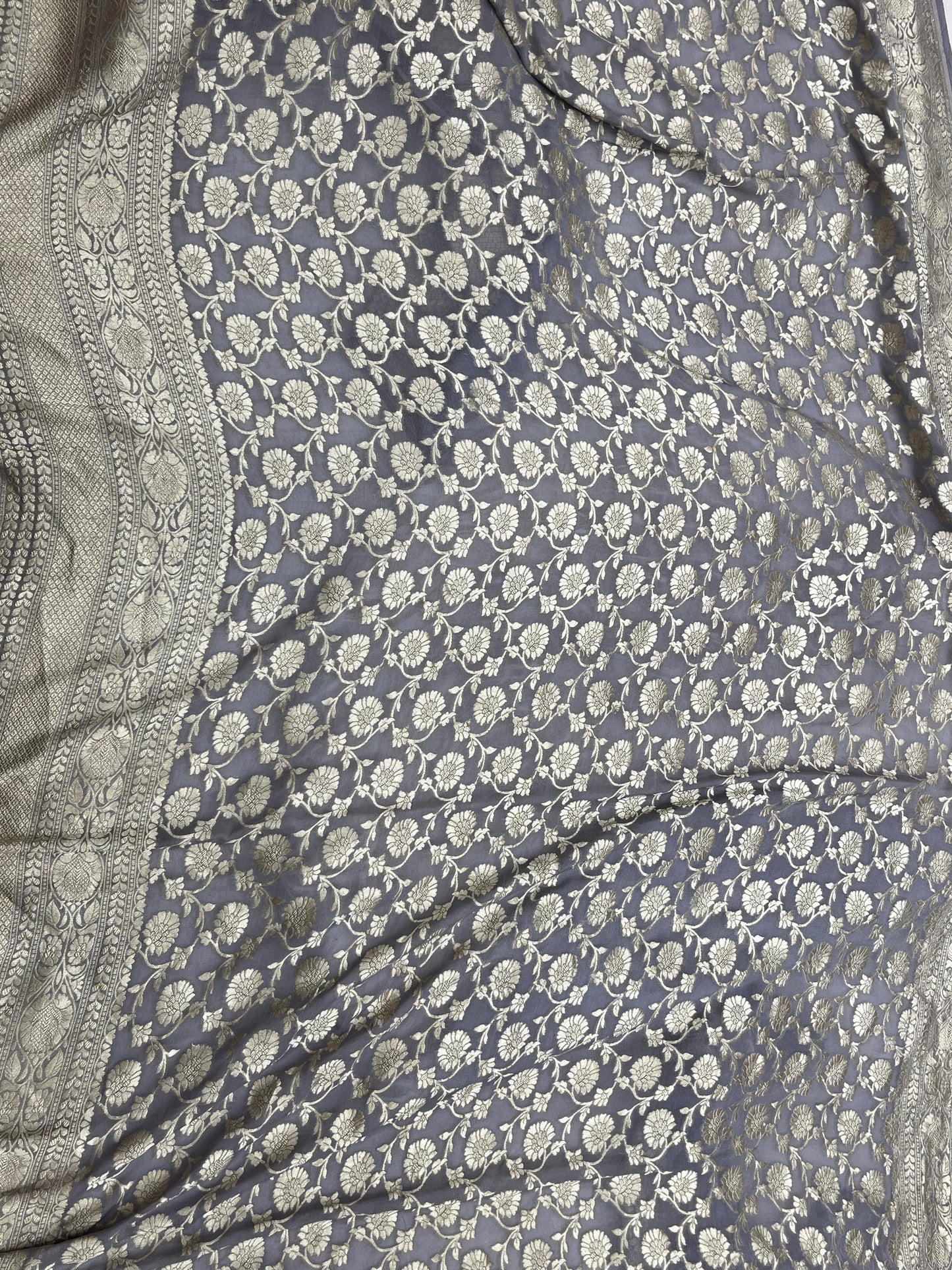 Gray Khaddi Georgette Handloom Banarasi Saree