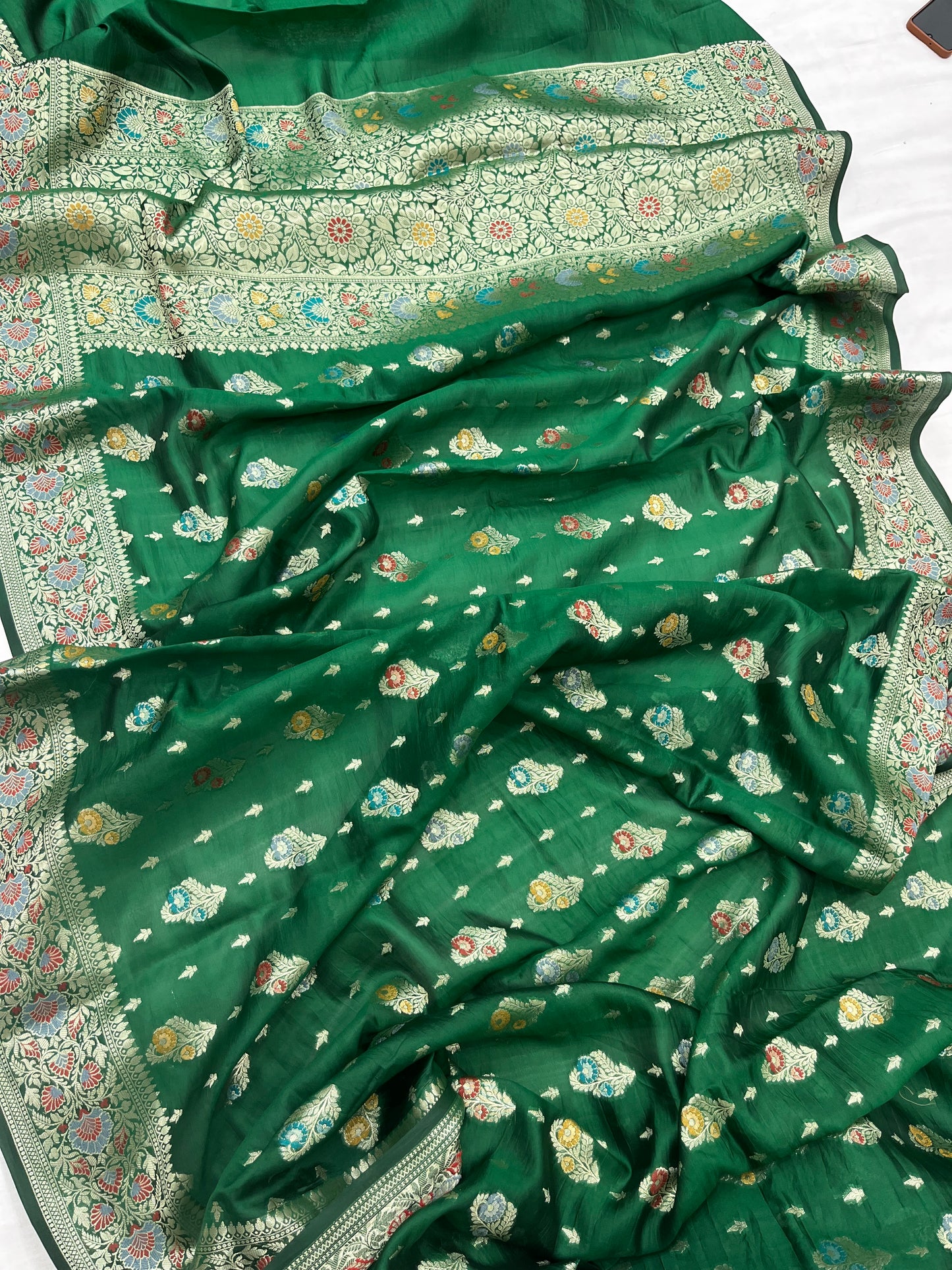 Green Pure Dupion Silk Banarasi Saree