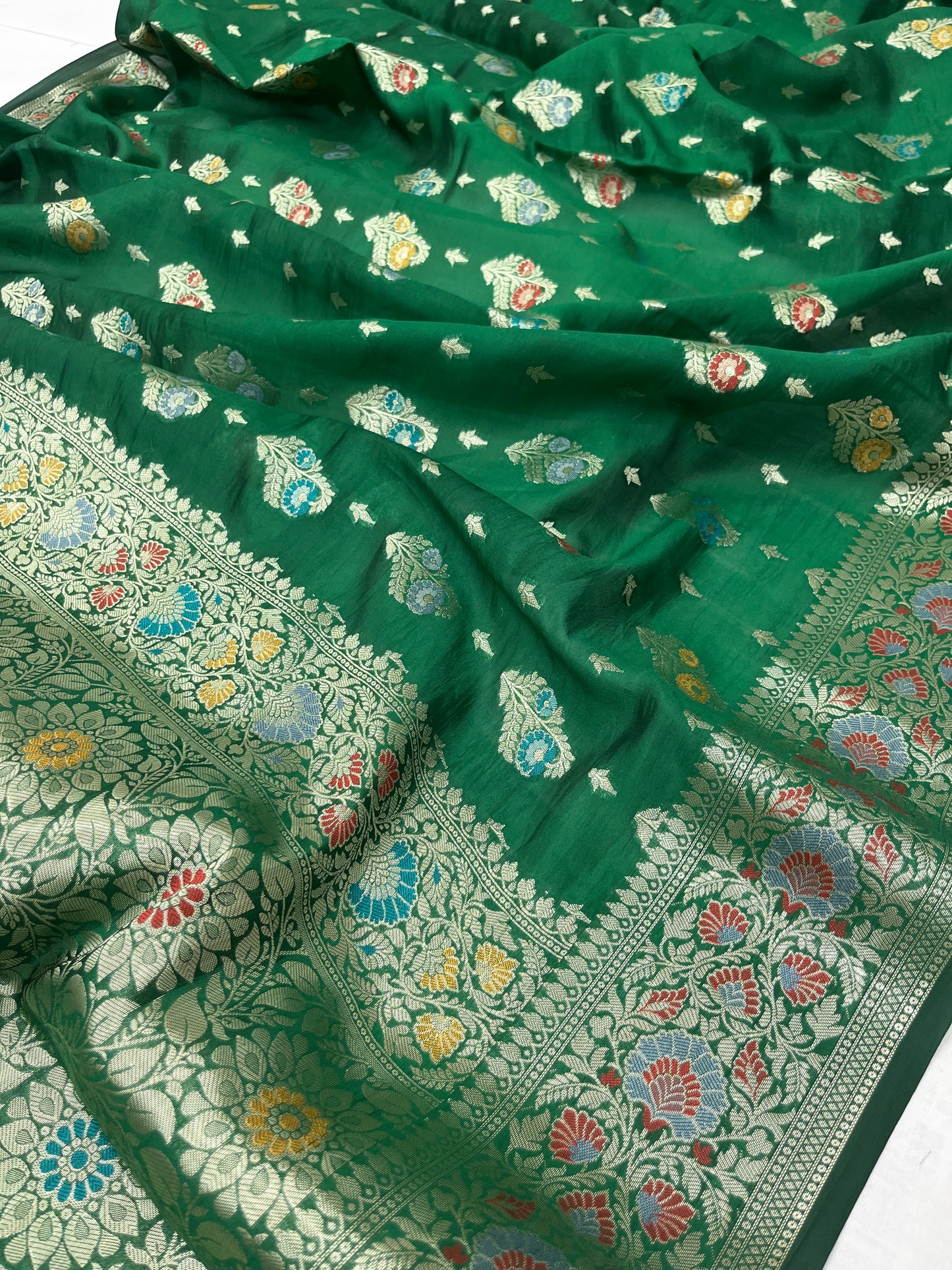 Green Pure Dupion Silk Banarasi Saree