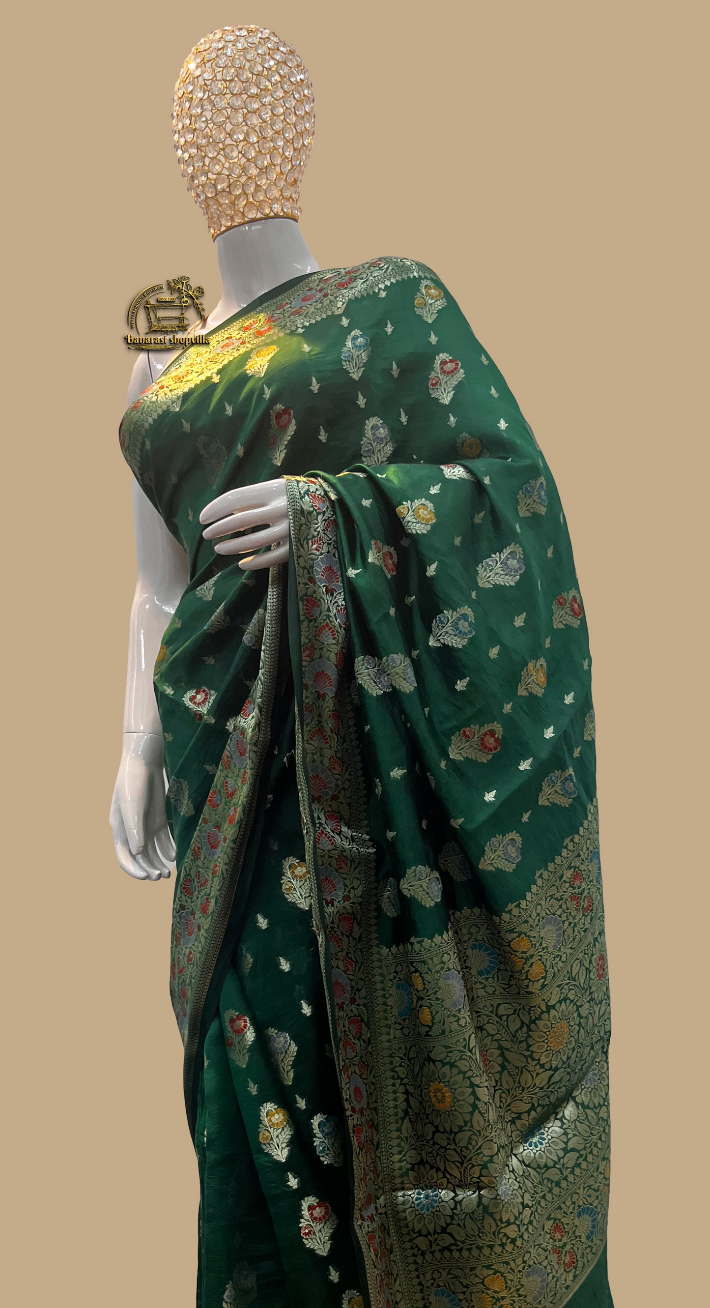 Green Pure Dupion Silk Banarasi Saree