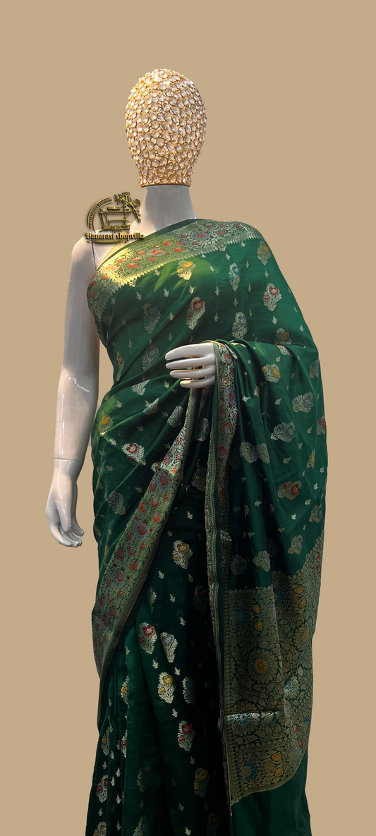 Green Pure Dupion Silk Banarasi Saree