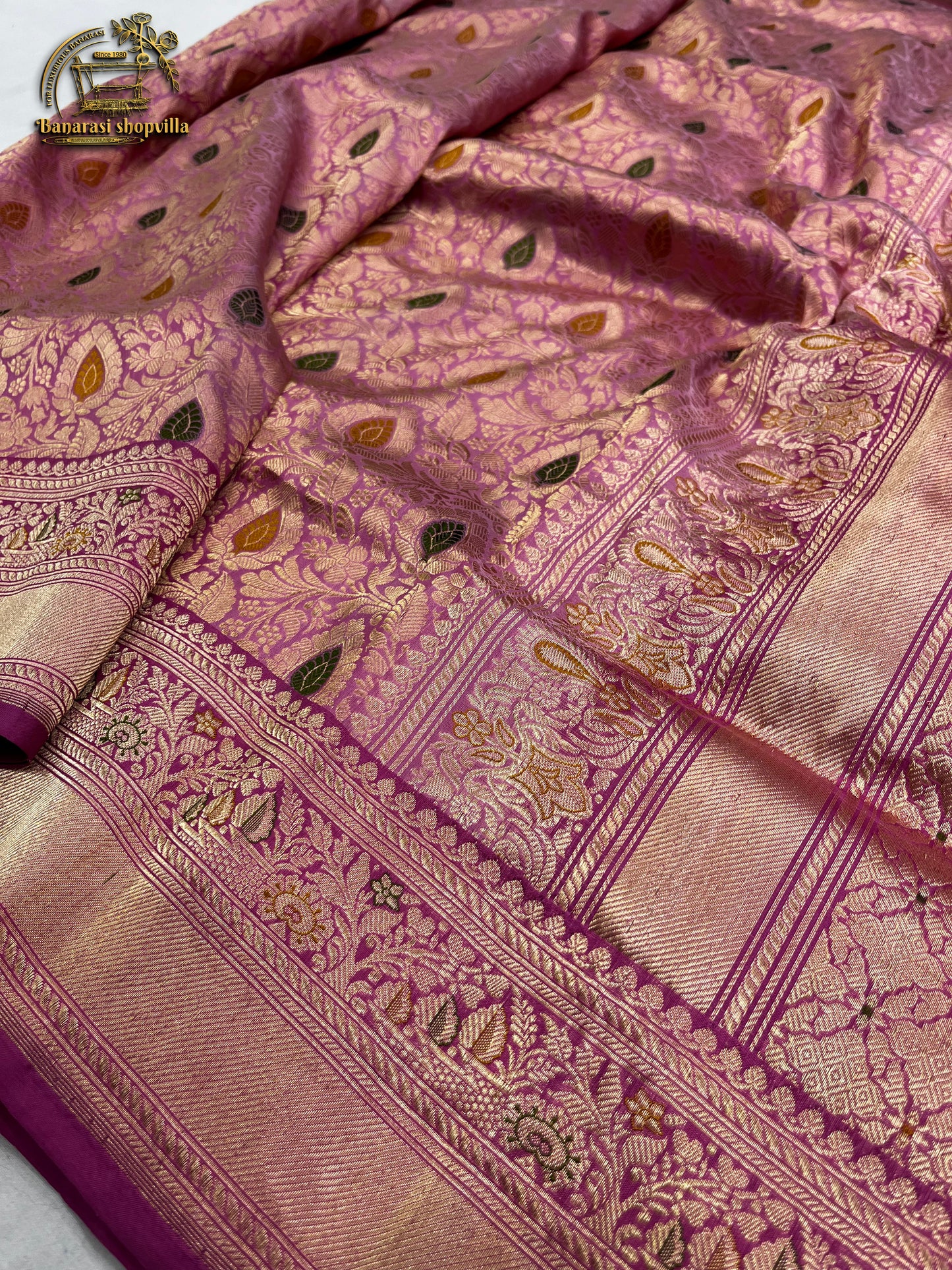 Baby Pink Pure Katan Silk Banarasi Handloom Saree kadhuwa work