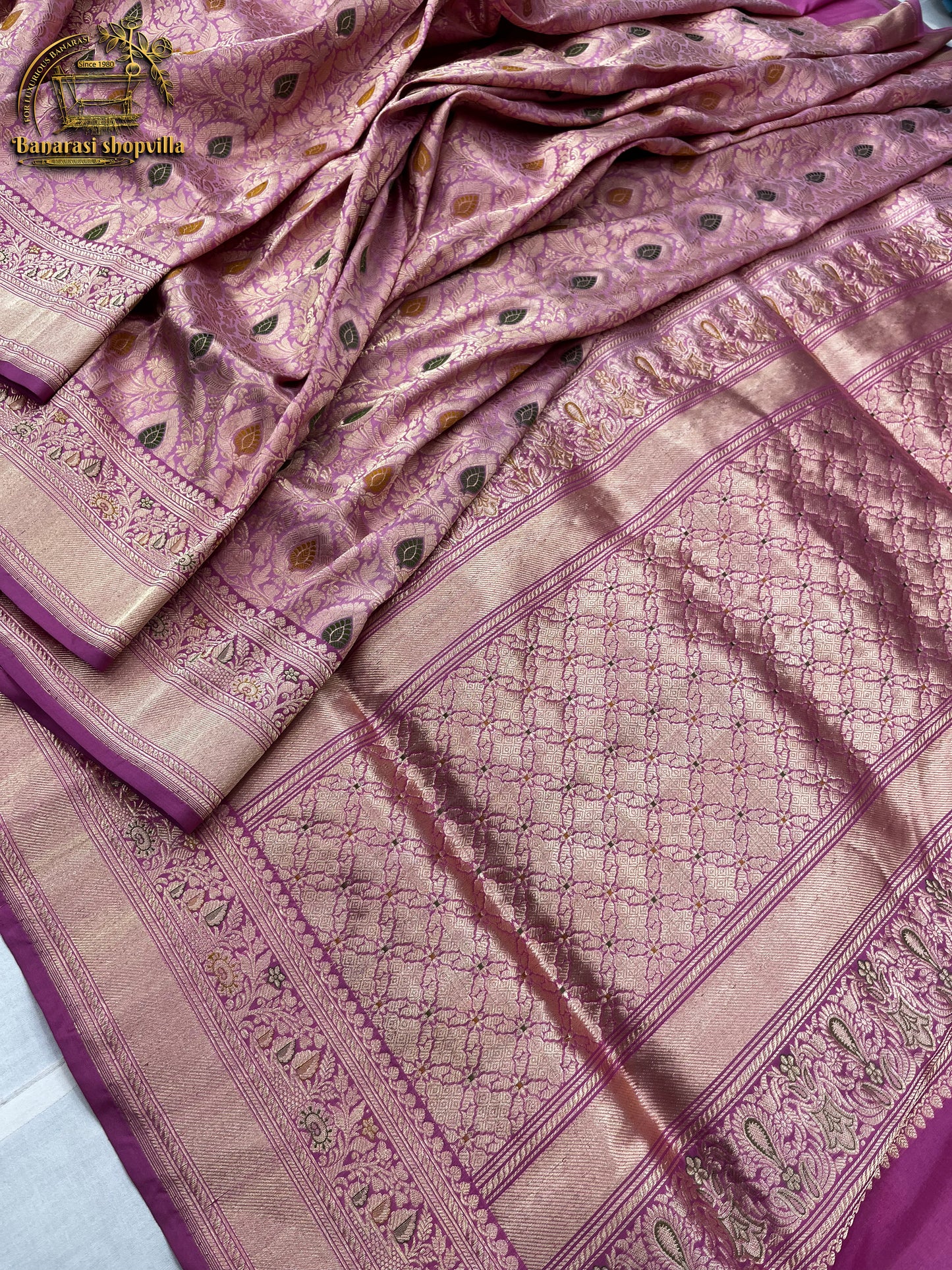 Baby Pink Pure Katan Silk Banarasi Handloom Saree kadhuwa work