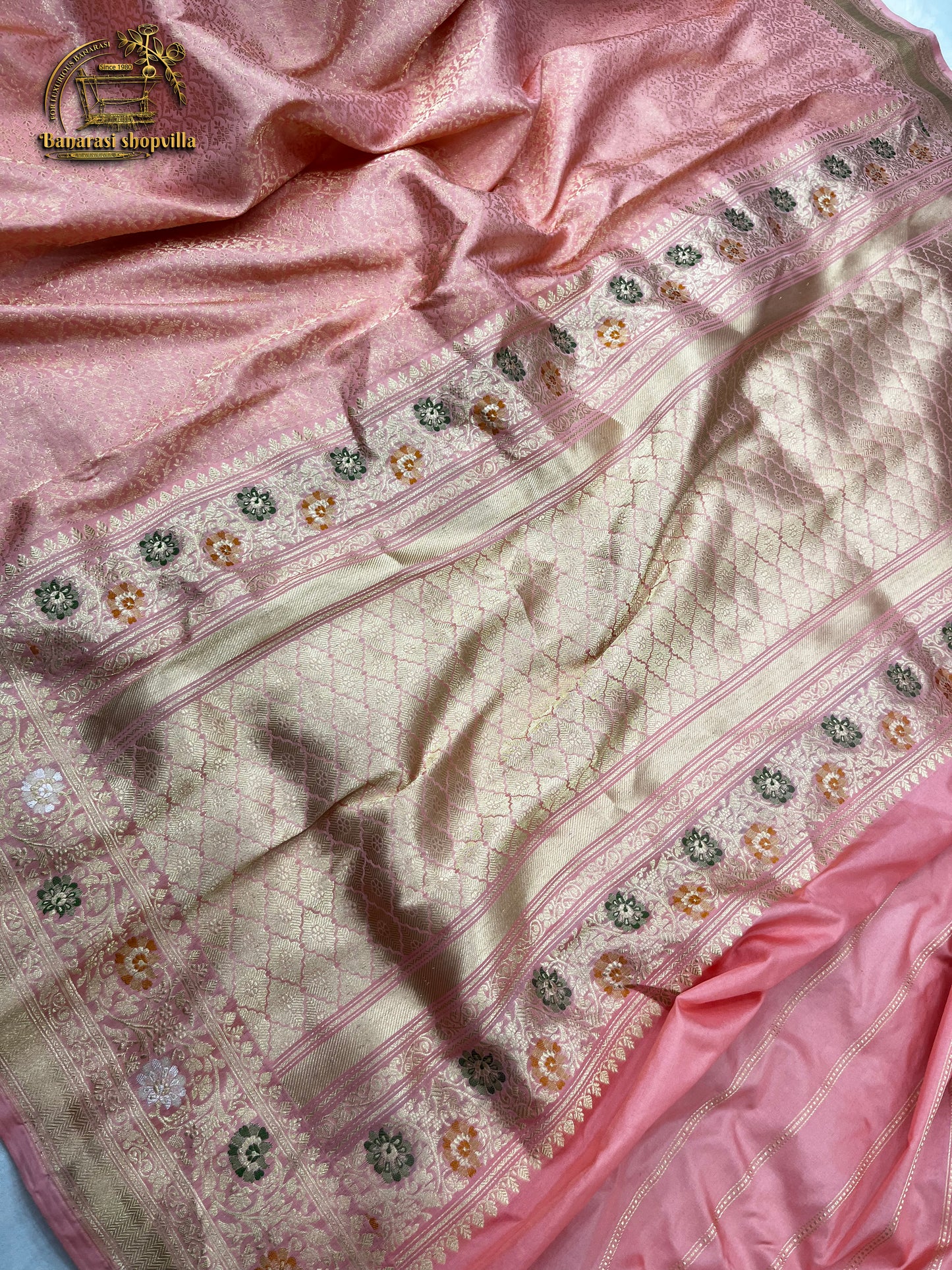 Onion Pink Pure Katan Silk Banarasi Handloom Saree - Tanchui Brocade