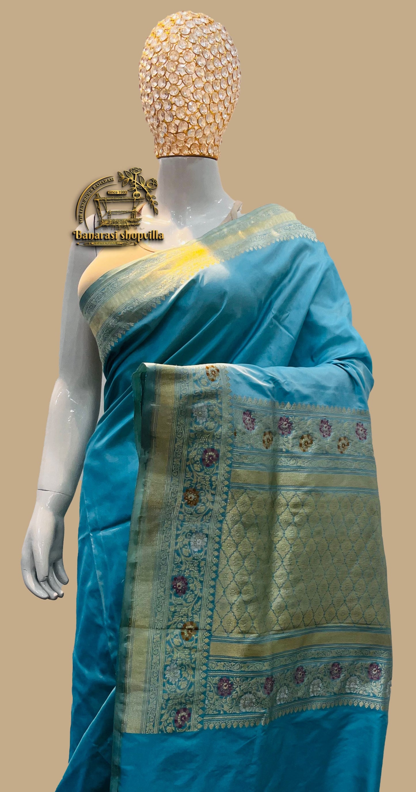 Pure Katan Silk Banarasi Handloom Saree all over kadhuwa work