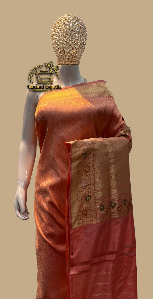 Onion Pink Pure Katan Silk Banarasi Handloom Saree - Tanchui Brocade