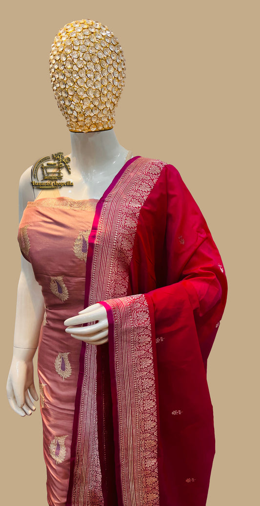 Beautiful Pure Katan Silk Handlooms Banarasi Dress material All over meenakari