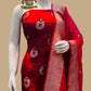 Red Pure Katan Silk Handlooms Banarasi Dress material All over Meenakari