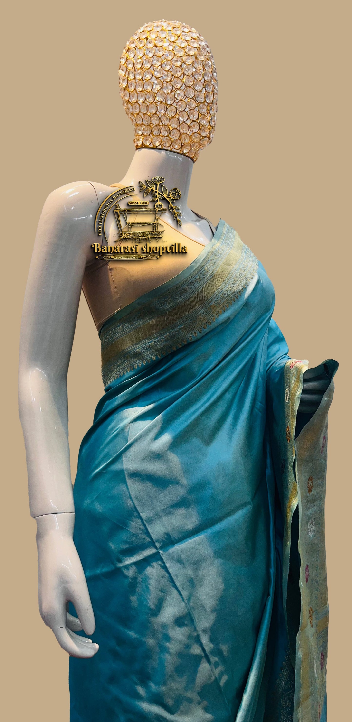 Pure Katan Silk Banarasi Handloom Saree all over kadhuwa work