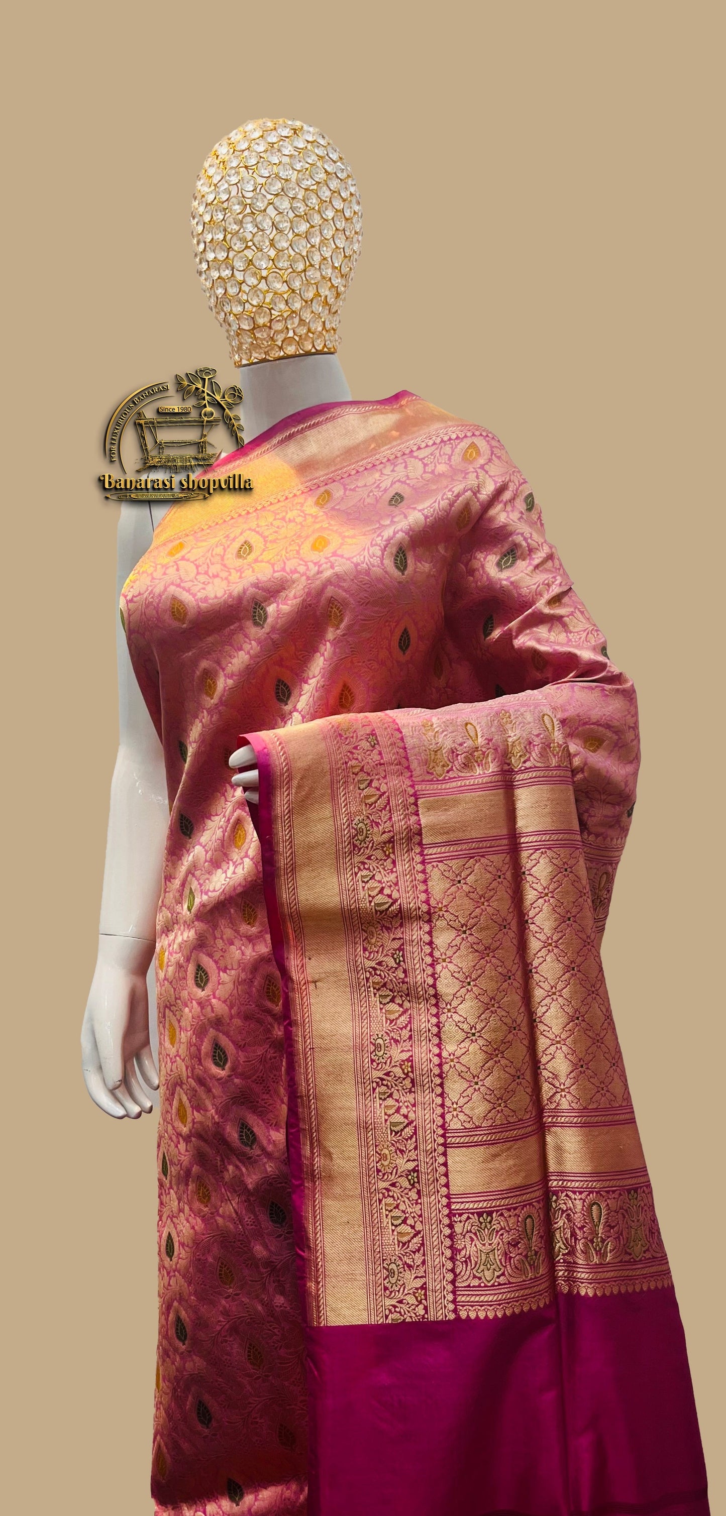 Baby Pink Pure Katan Silk Banarasi Handloom Saree kadhuwa work