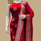 Red Pure Katan Silk Handlooms Banarasi Dress material All over Meenakari