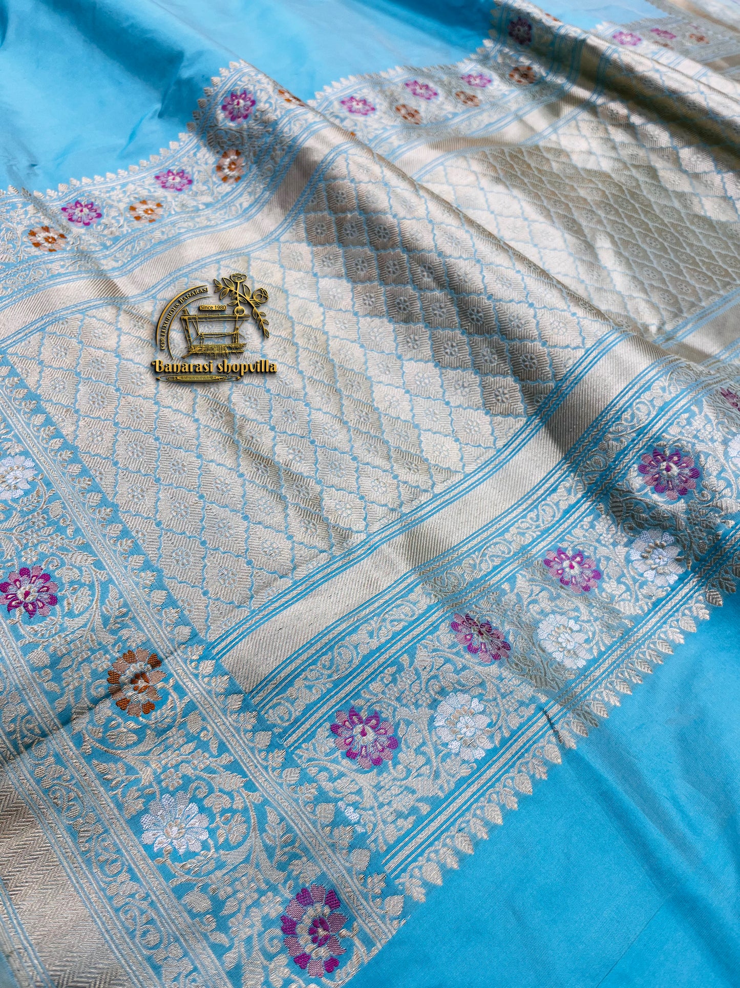 Pure Katan Silk Banarasi Handloom Saree all over kadhuwa work