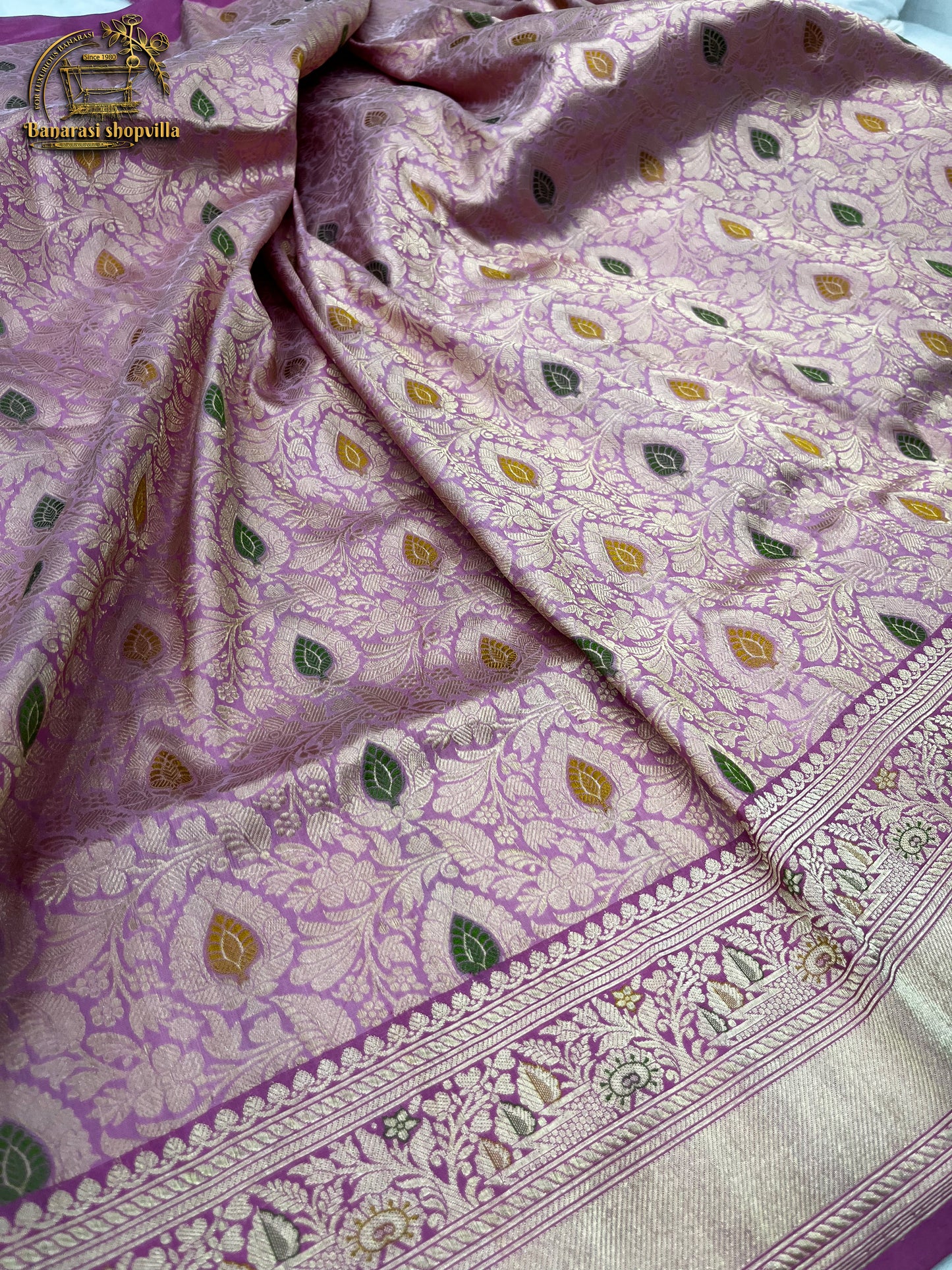 Baby Pink Pure Katan Silk Banarasi Handloom Saree kadhuwa work