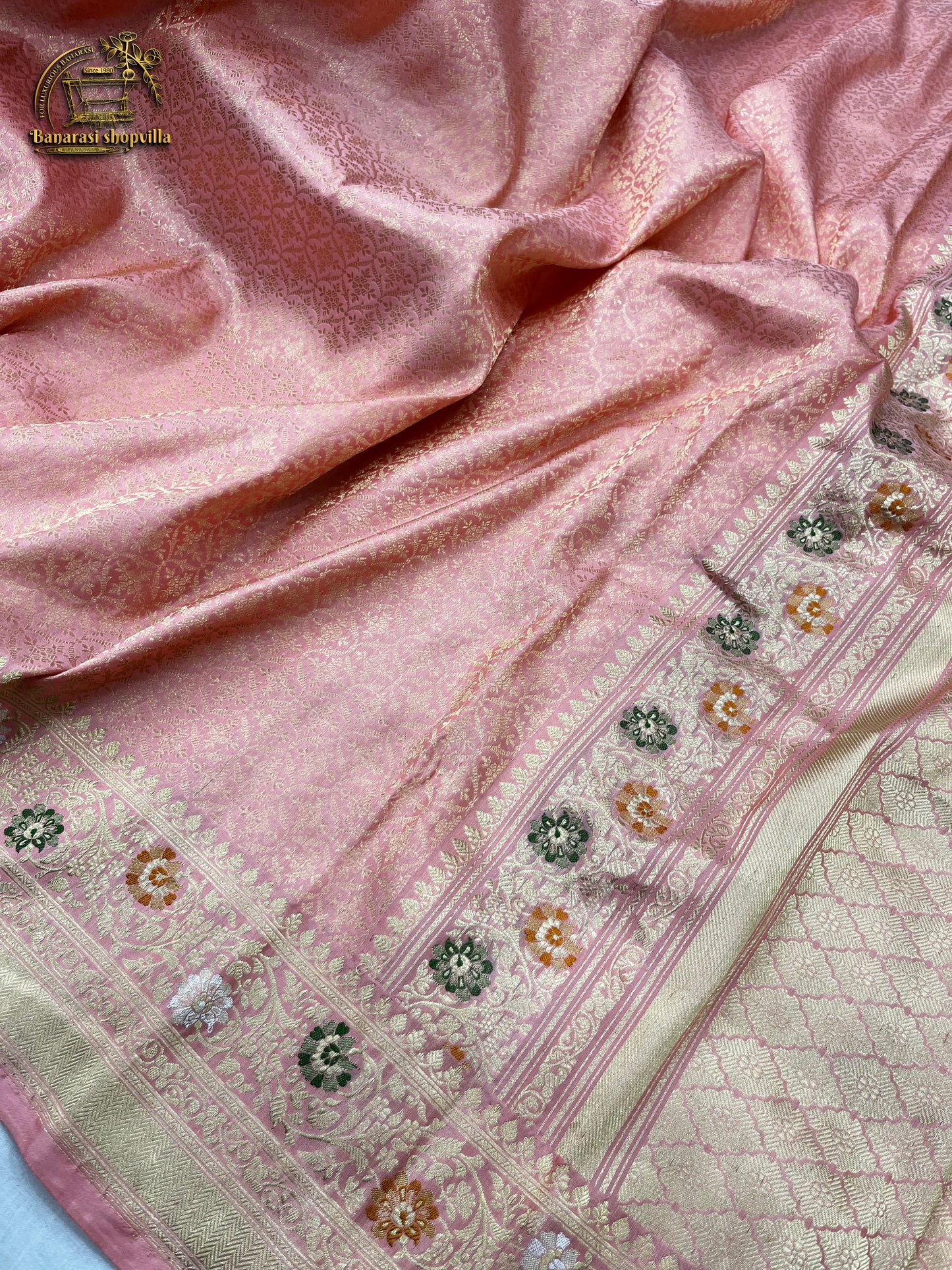 Onion Pink Pure Katan Silk Banarasi Handloom Saree - Tanchui Brocade