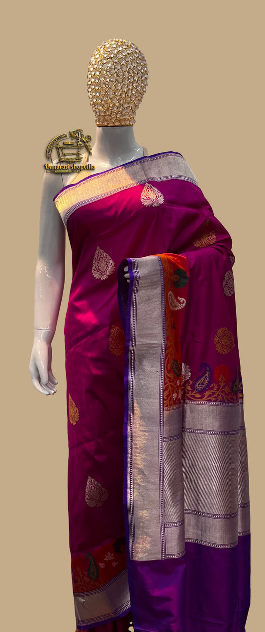 Pure Katan Silk Banarasi Handloom Saree - All over Kadua motifs With Meenakari