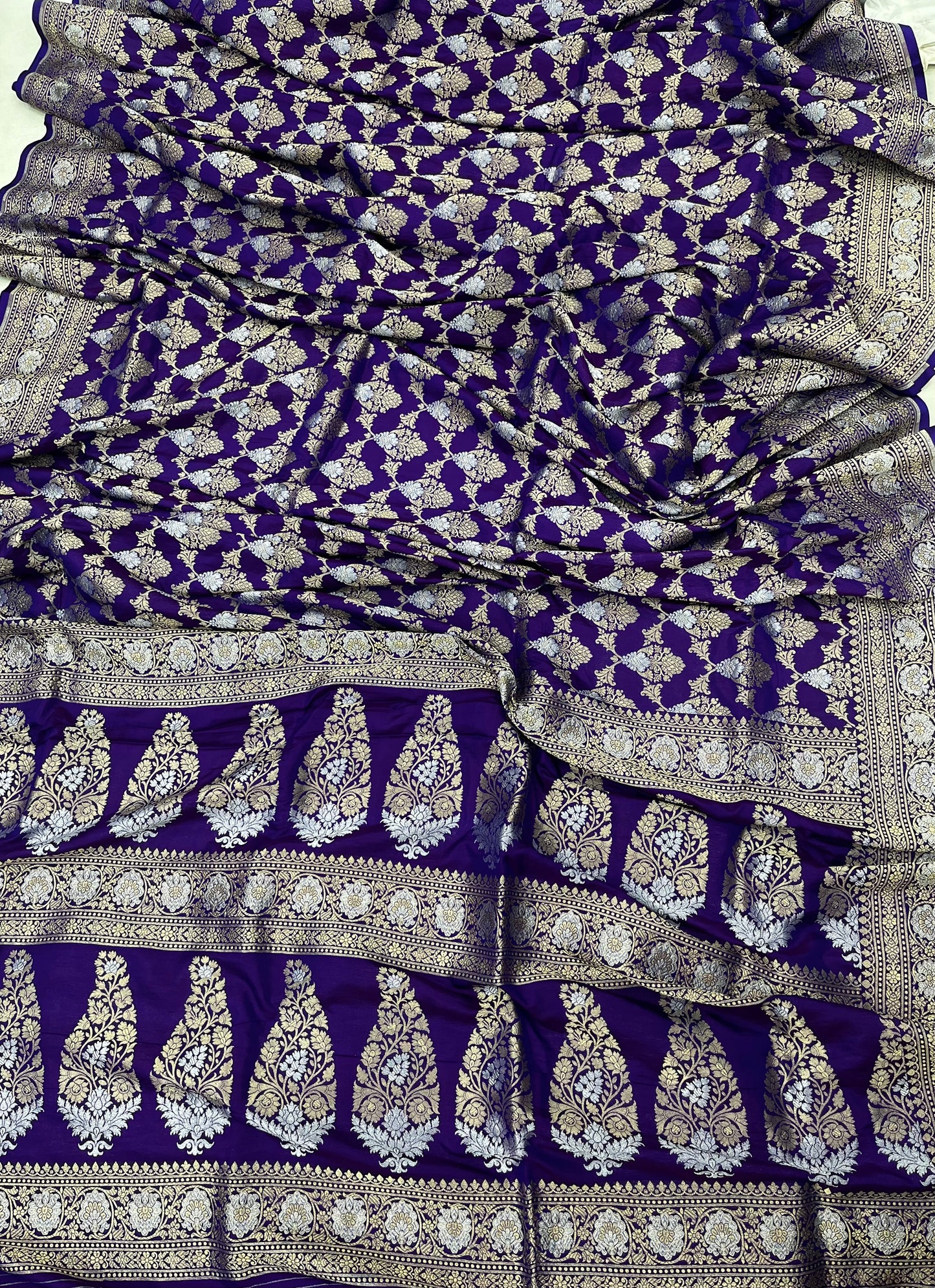 Pure Katan Silk Banarasi Handloom Saree - All over Sona Roopa Jaal work .