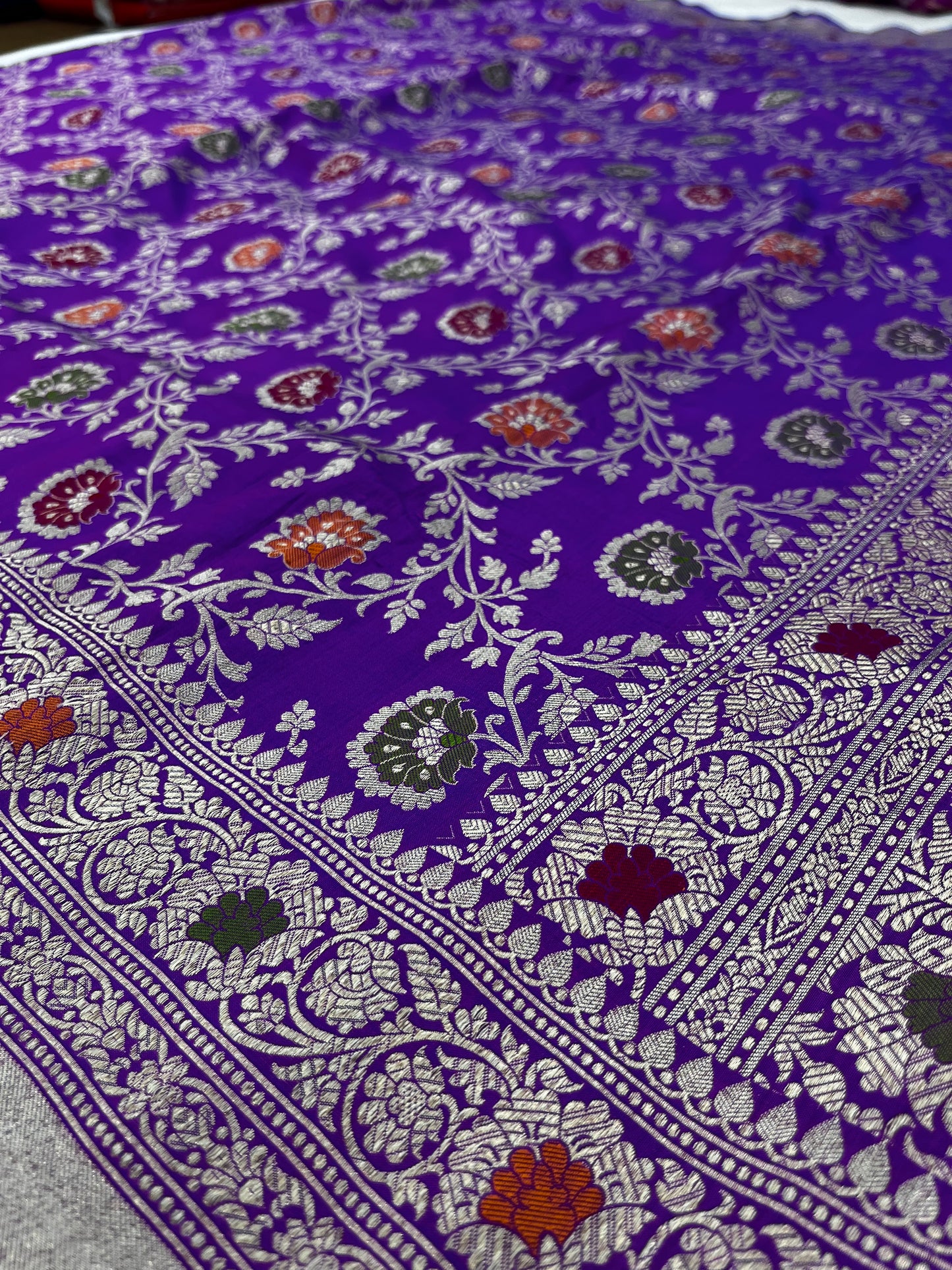 Royal Blue Pure Katan Silk Banarasi Handloom Saree - All over Jaal work With Meenakari