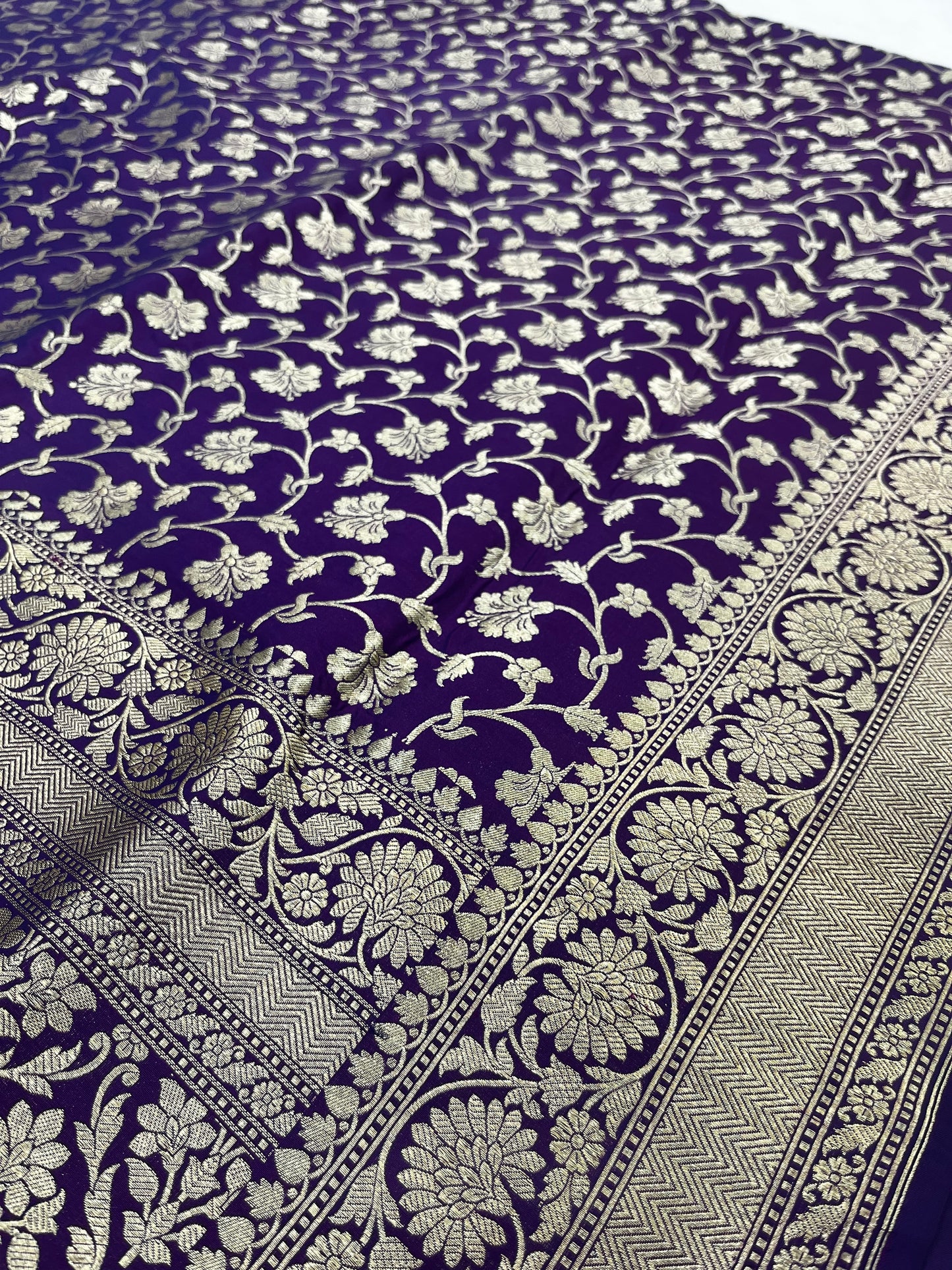 Royal blue Pure Katan Silk Handloom Banarasi Saree - All over Jaal work with gold zari