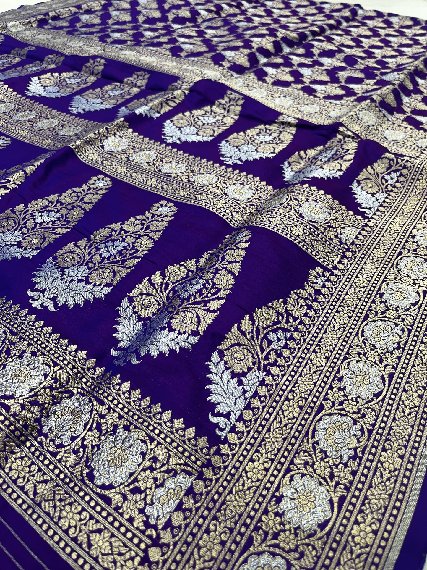 Pure Katan Silk Banarasi Handloom Saree - All over Sona Roopa Jaal work .