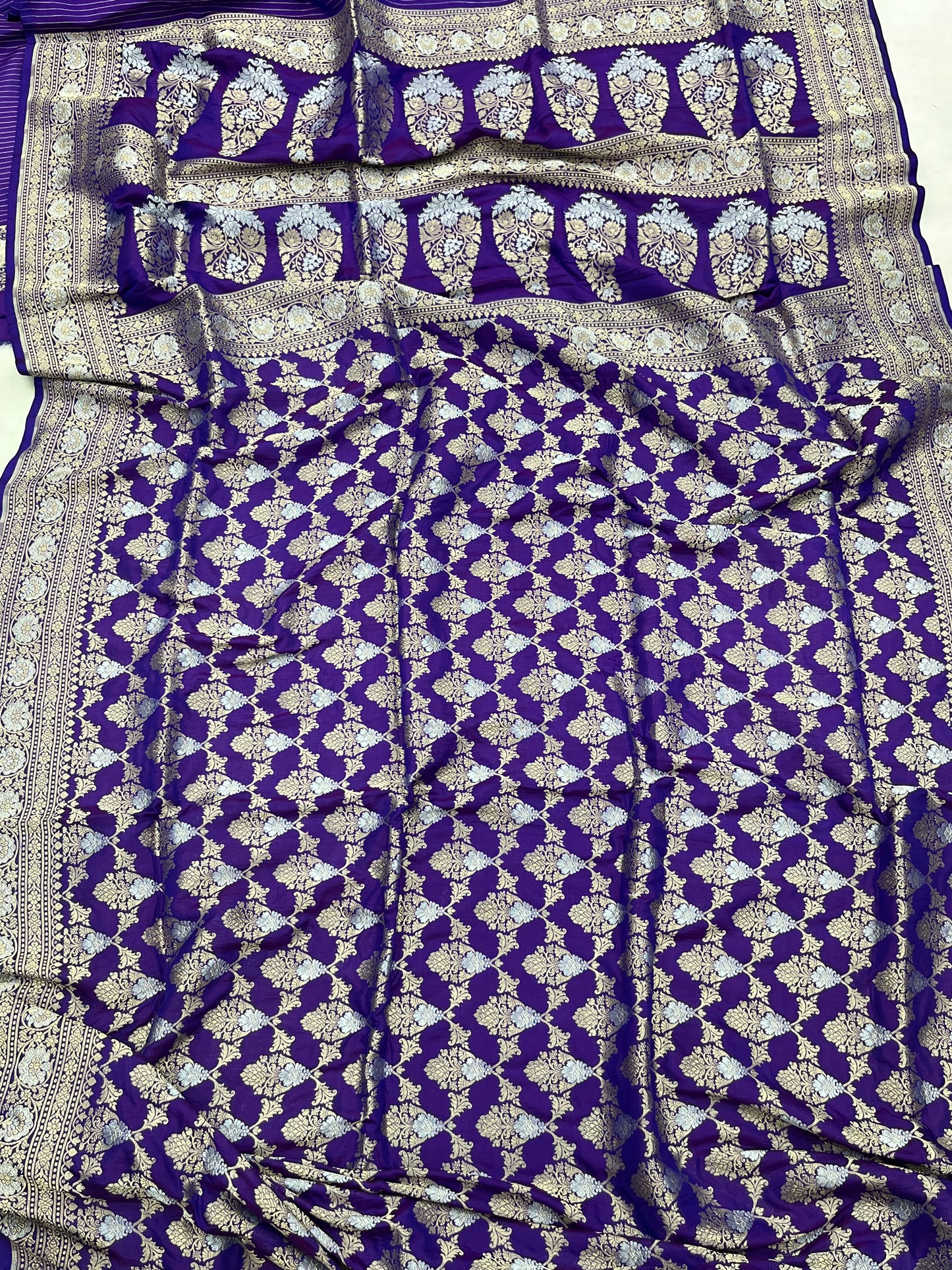 Pure Katan Silk Banarasi Handloom Saree - All over Sona Roopa Jaal work .