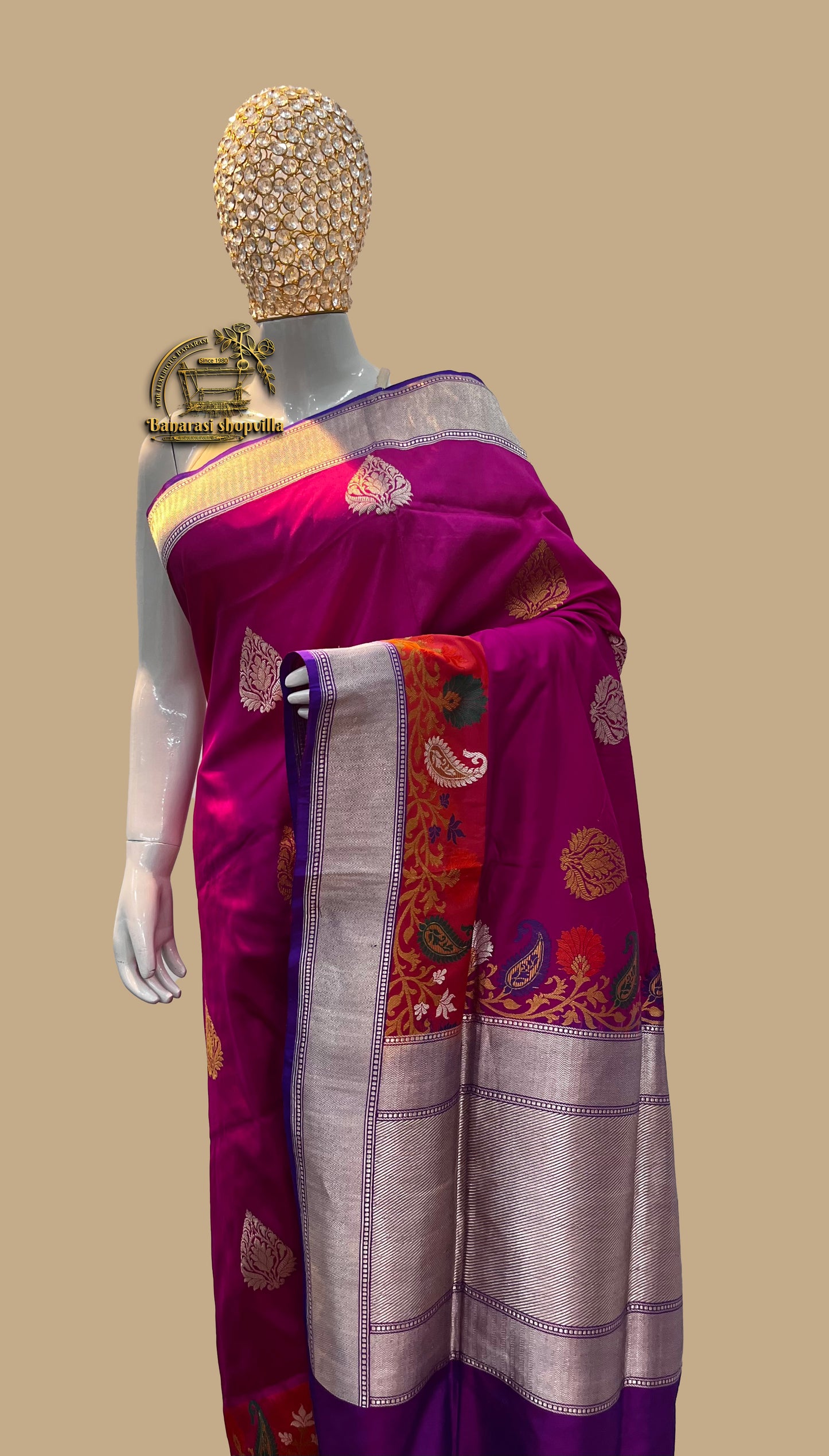 Pure Katan Silk Banarasi Handloom Saree - All over Kadua motifs With Meenakari