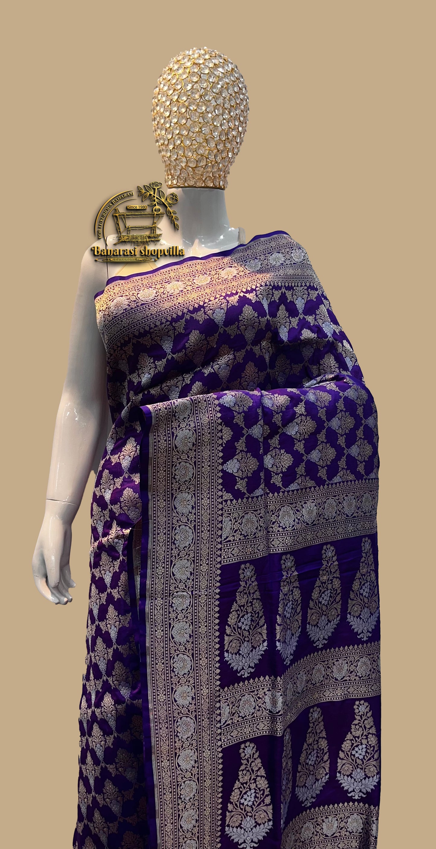 Pure Katan Silk Banarasi Handloom Saree - All over Sona Roopa Jaal work .