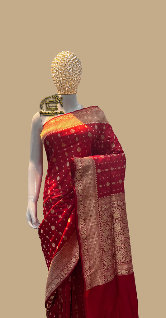 Red Pure Katan Silk Banarasi Handloom Saree