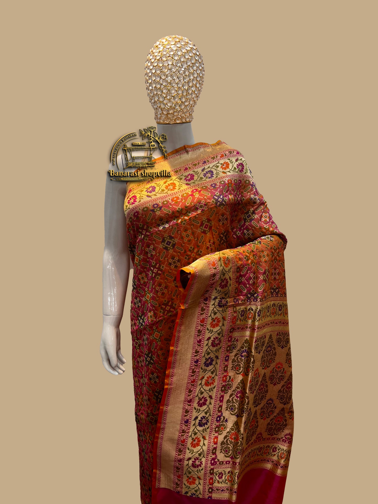 Pure Katan Silk Handloom Banarasi Saree - All over Jaal work with meenakari