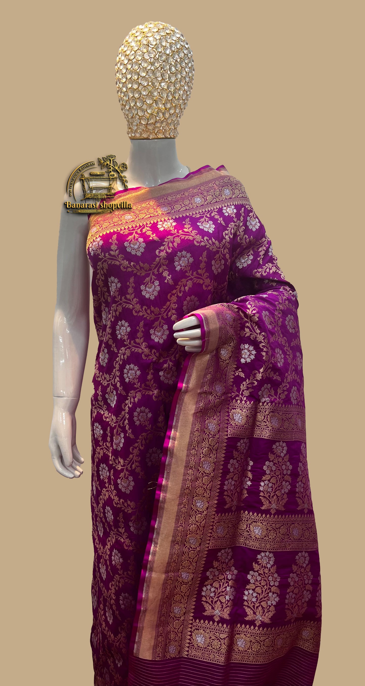 A Beautiful Pure Katan Silk Handloom Banarasi Saree - All Over Sona Rupa Jaaal Work