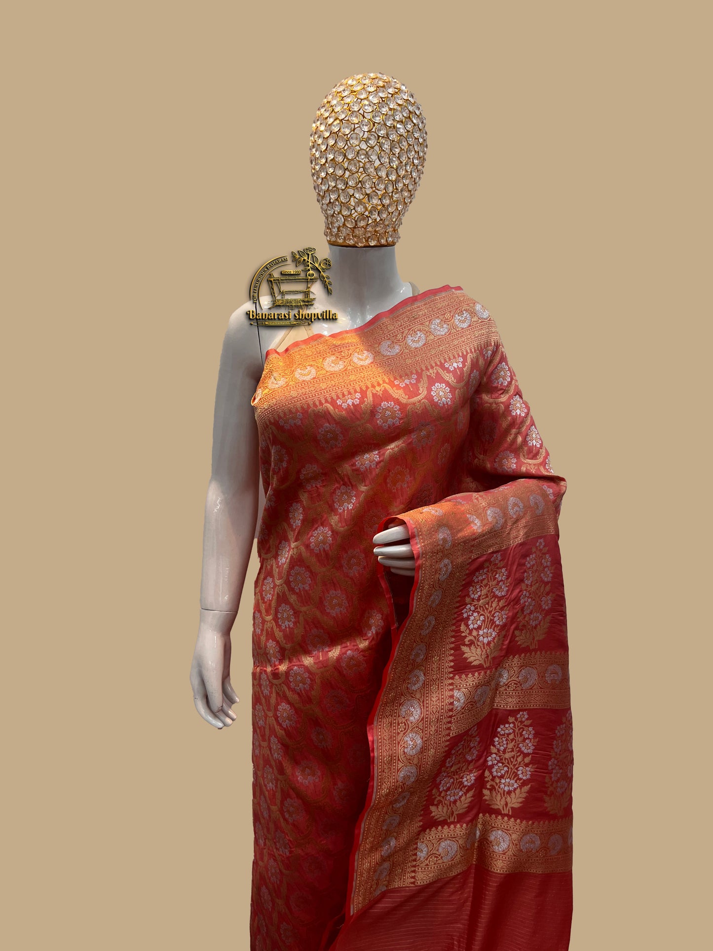 A Elegant Pure Katan Silk Banarasi Handloom Saree - All over Jaal work