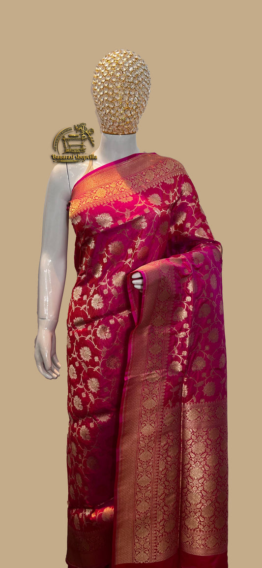 A Beautiful Pure Katan Silk Handloom Banarasi Saree - jaal work