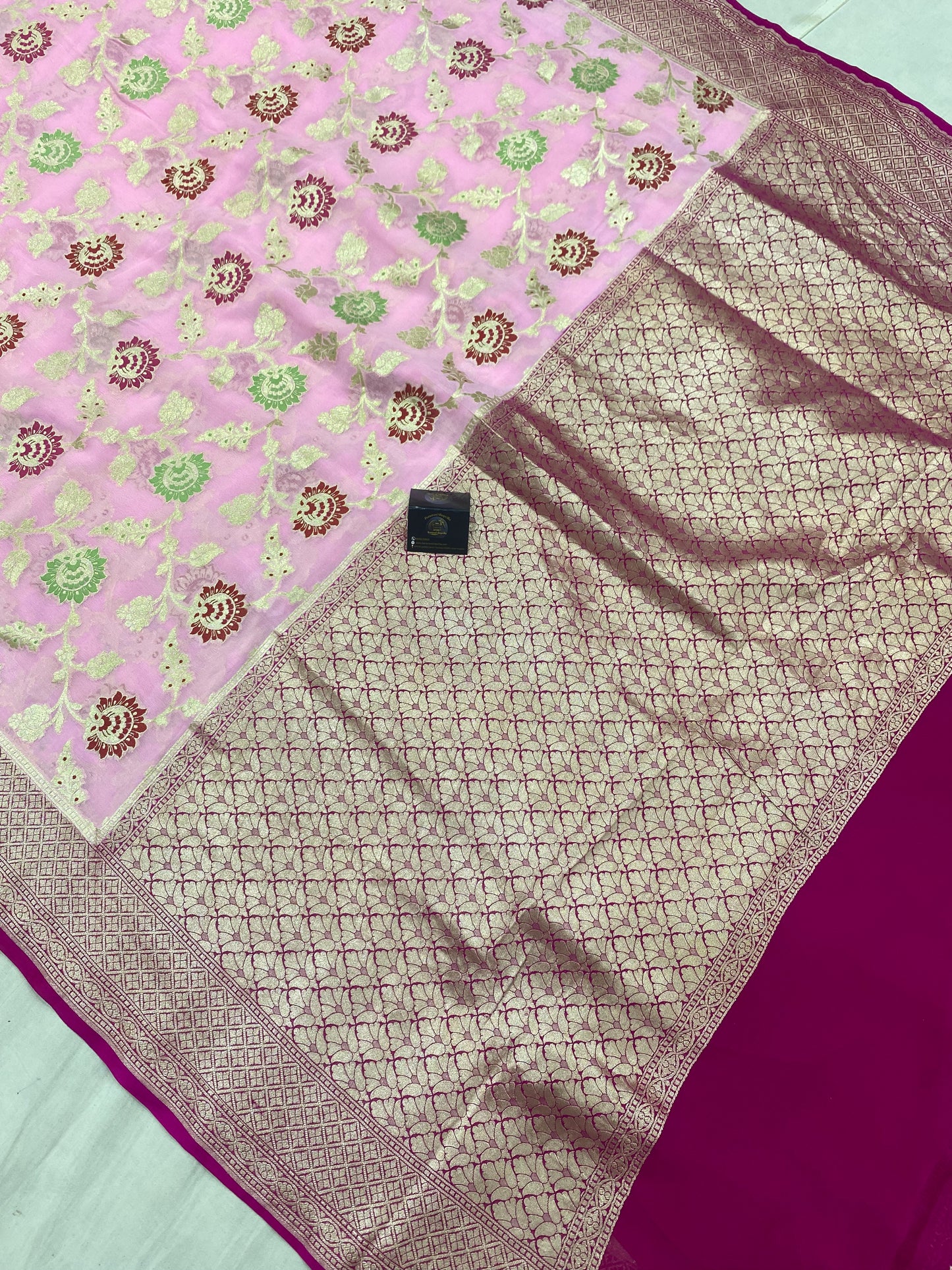 Khaddi Georgette Handloom Banarasi Saree - All over Jaal Work with meenakari