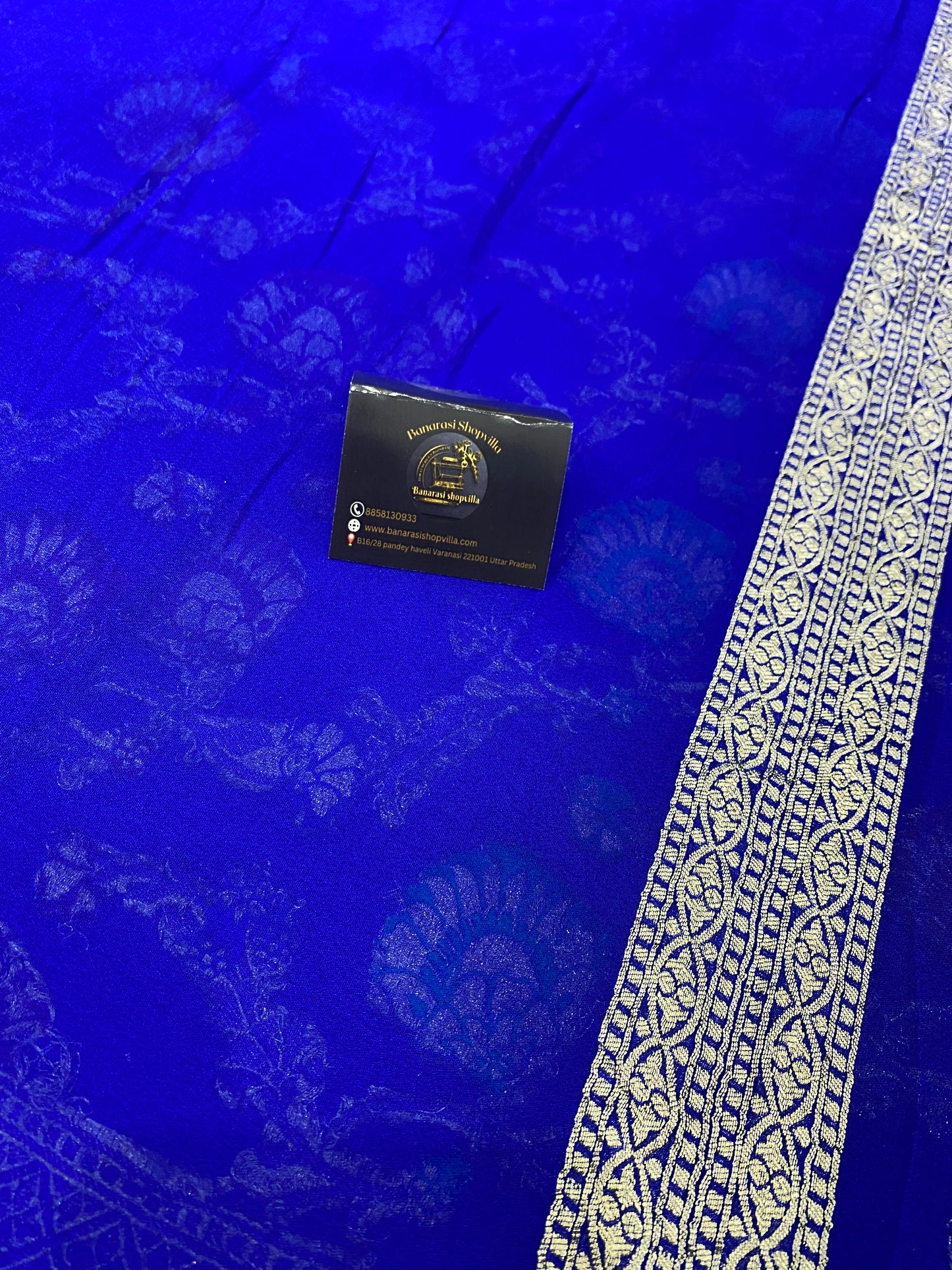 Royal Blue Khaddi Georgette Handloom Banarasi Saree - All over Jaal Work with meenakari