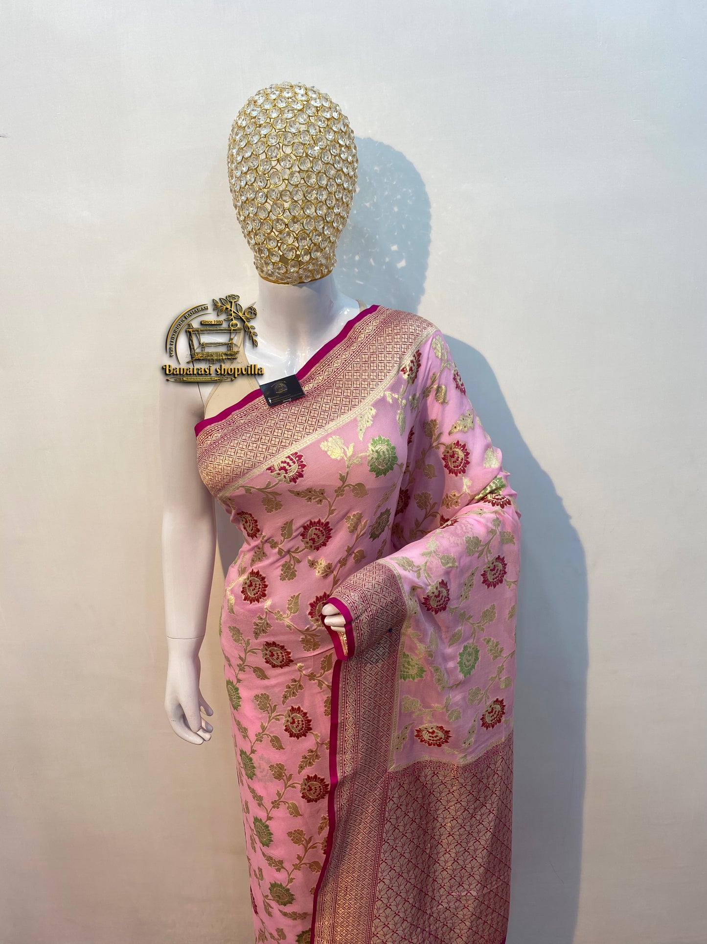 Khaddi Georgette Handloom Banarasi Saree - All over Jaal Work with meenakari