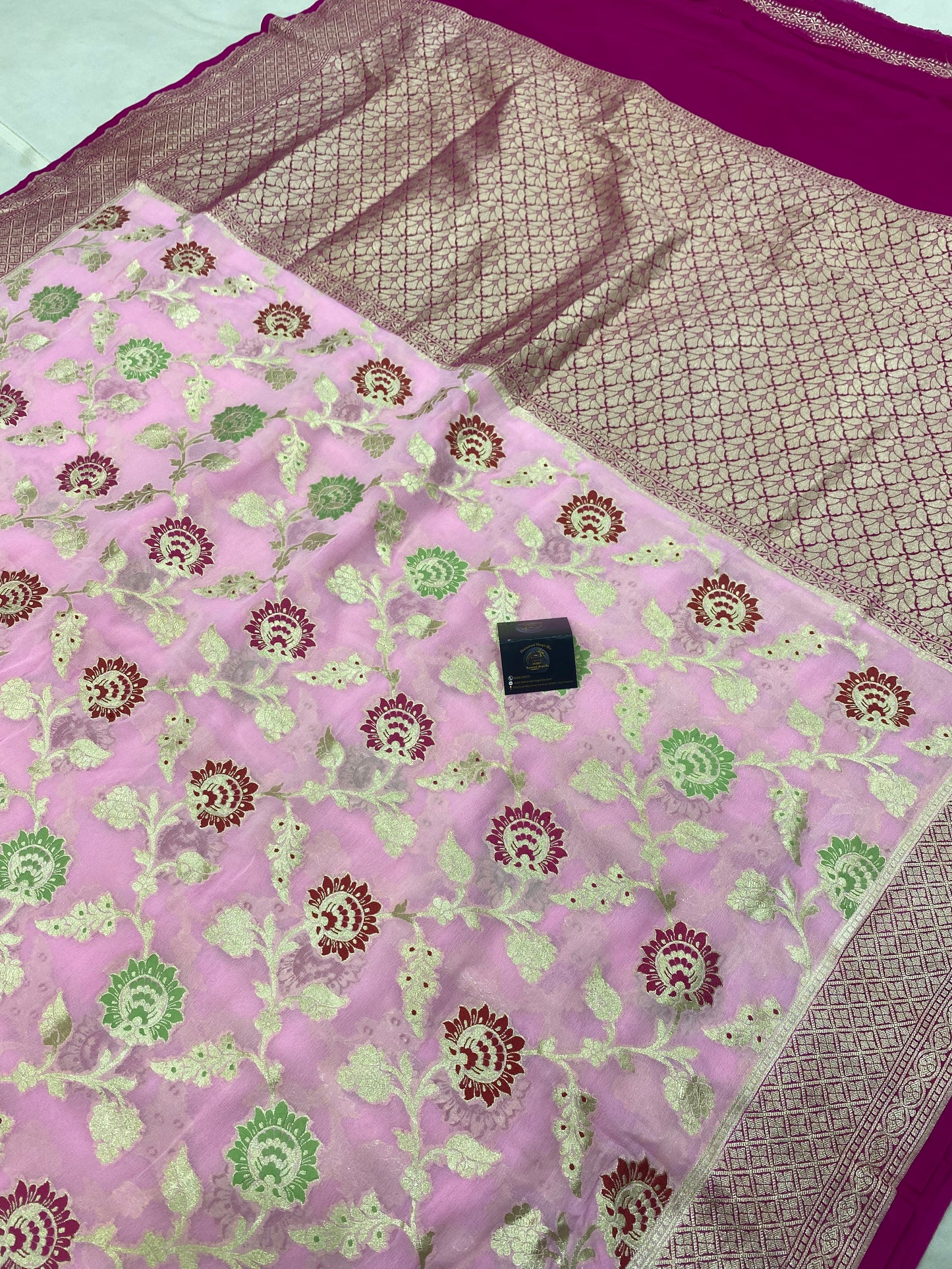 Khaddi Georgette Handloom Banarasi Saree - All over Jaal Work with meenakari