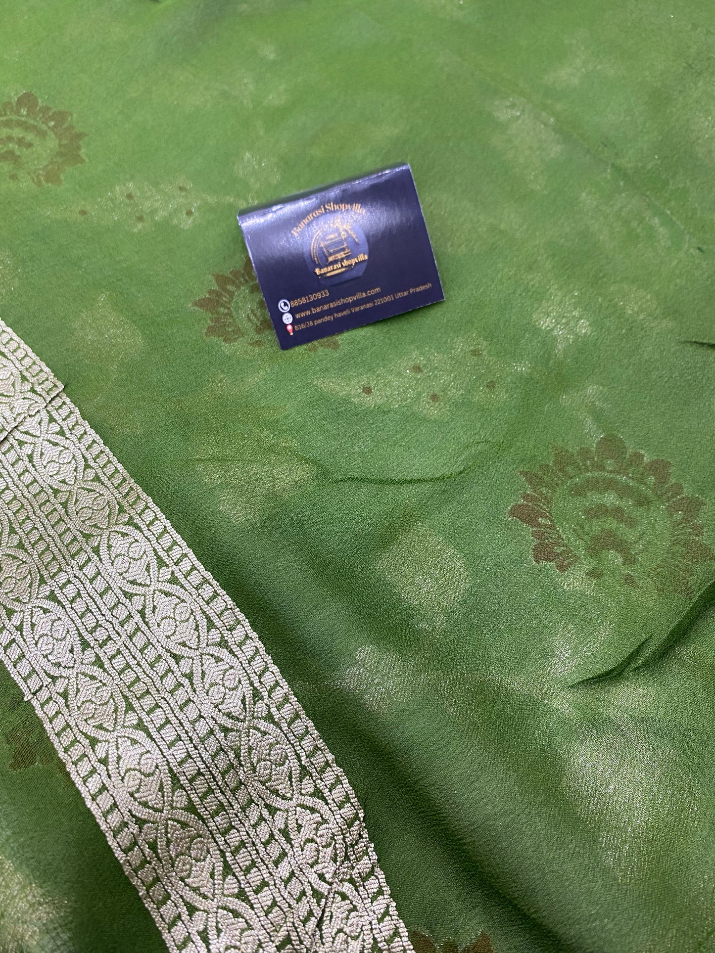 - A Gorgeous Khaddi Georgette Handloom Banarasi Saree - All over Jaal Work with meenakari