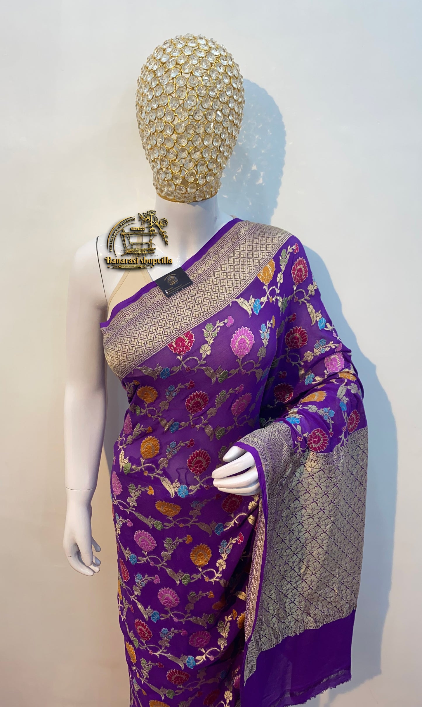 Purple Khaddi Georgette Handloom Banarasi Saree - All over Jaal Work with meenakari