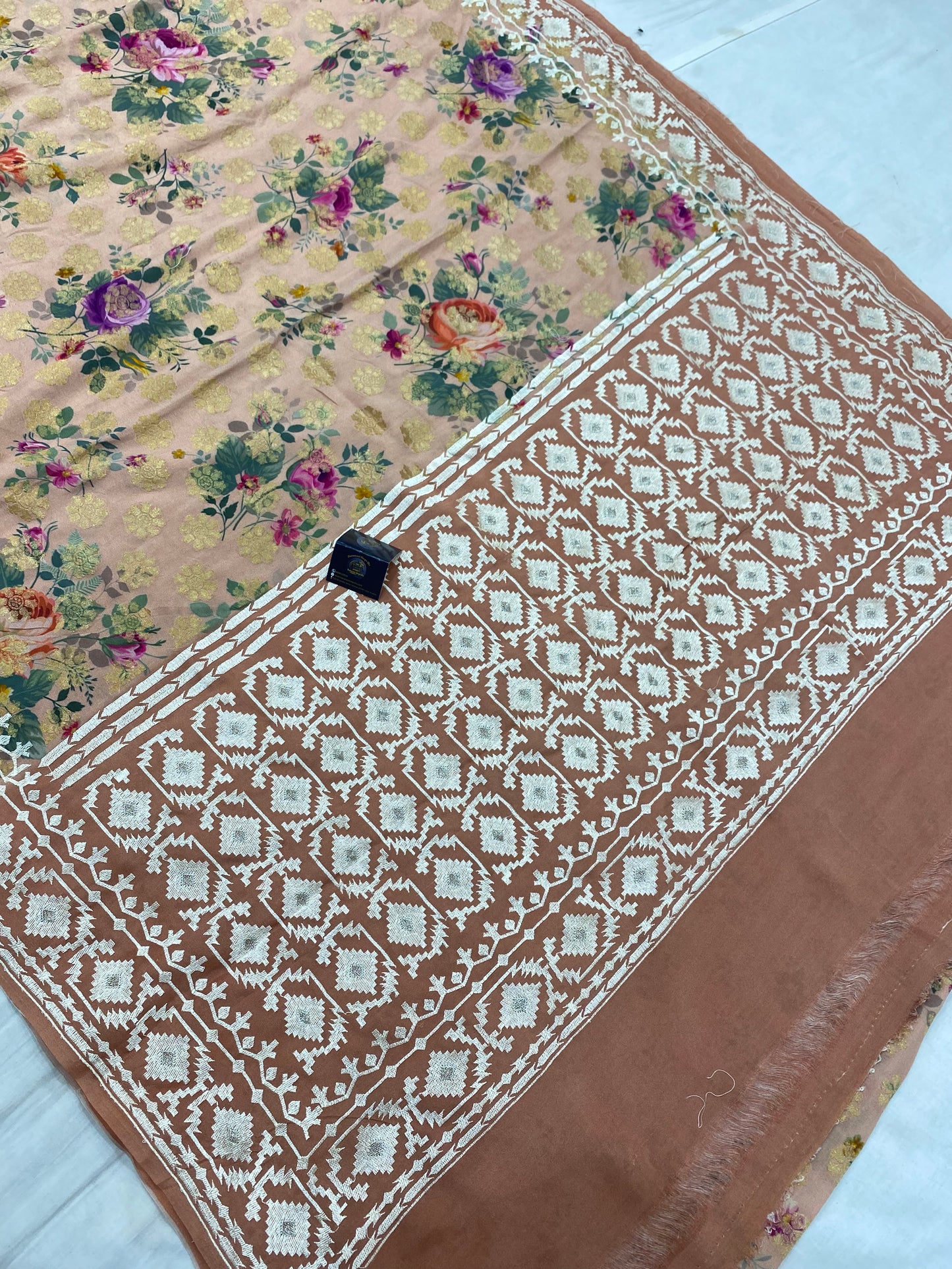 Tussar Pure Georgette Digital Print with Chikankari Handloom Banarasi Saree