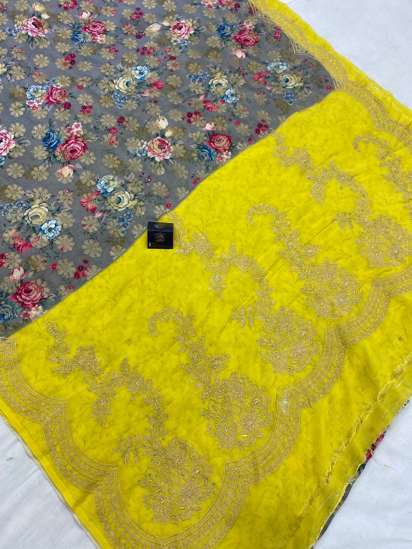 Pure Georgette Digital Print with Chikankari Handloom Banarasi Saree