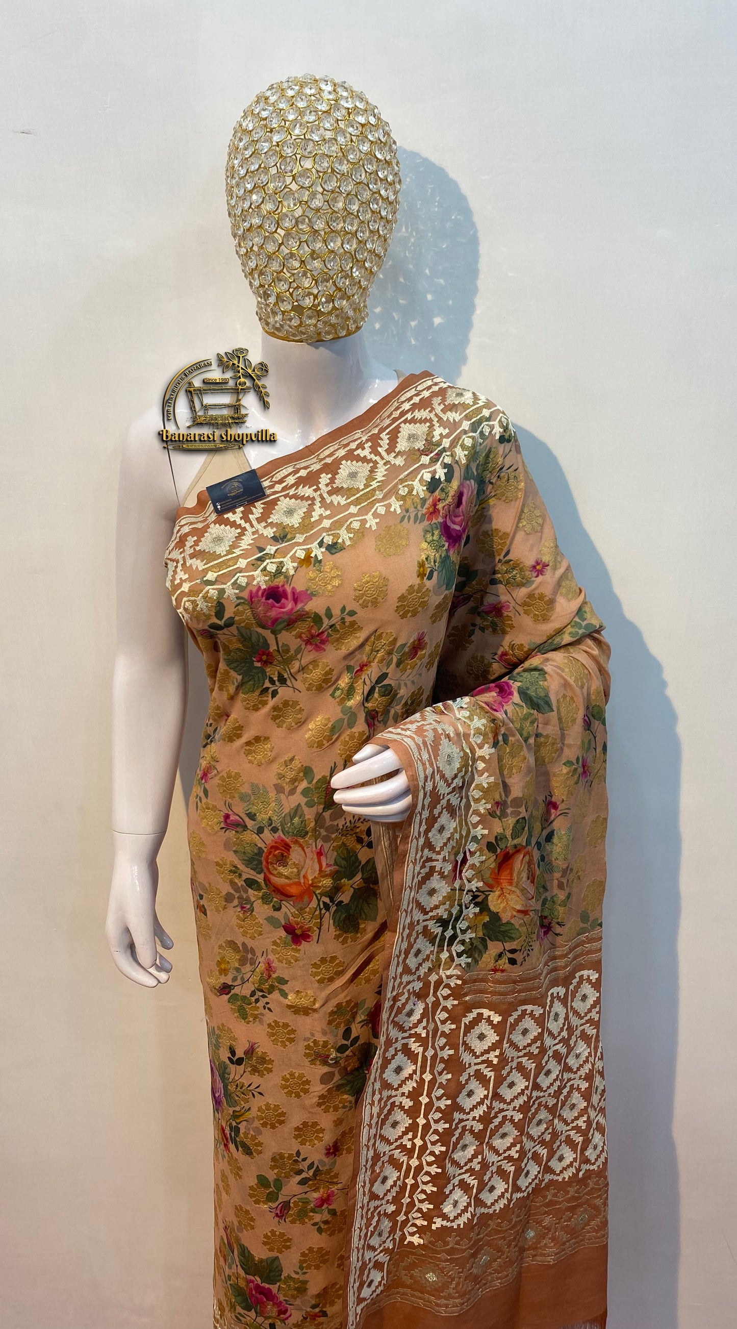 Tussar Pure Georgette Digital Print with Chikankari Handloom Banarasi Saree