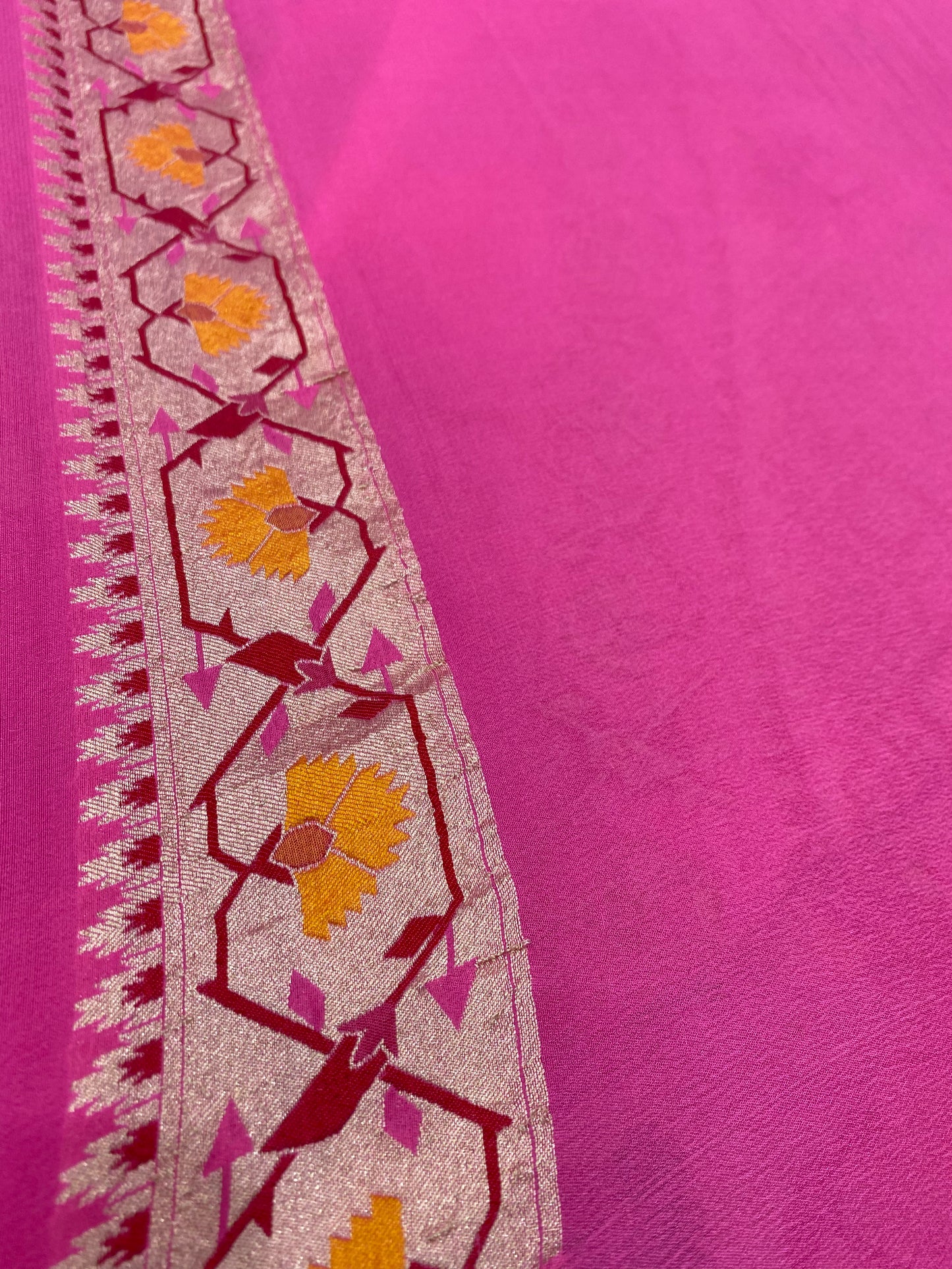 Pink Khaddi Georgette Handloom Banarasi Saree - All over Jaal Work with three color meenakari