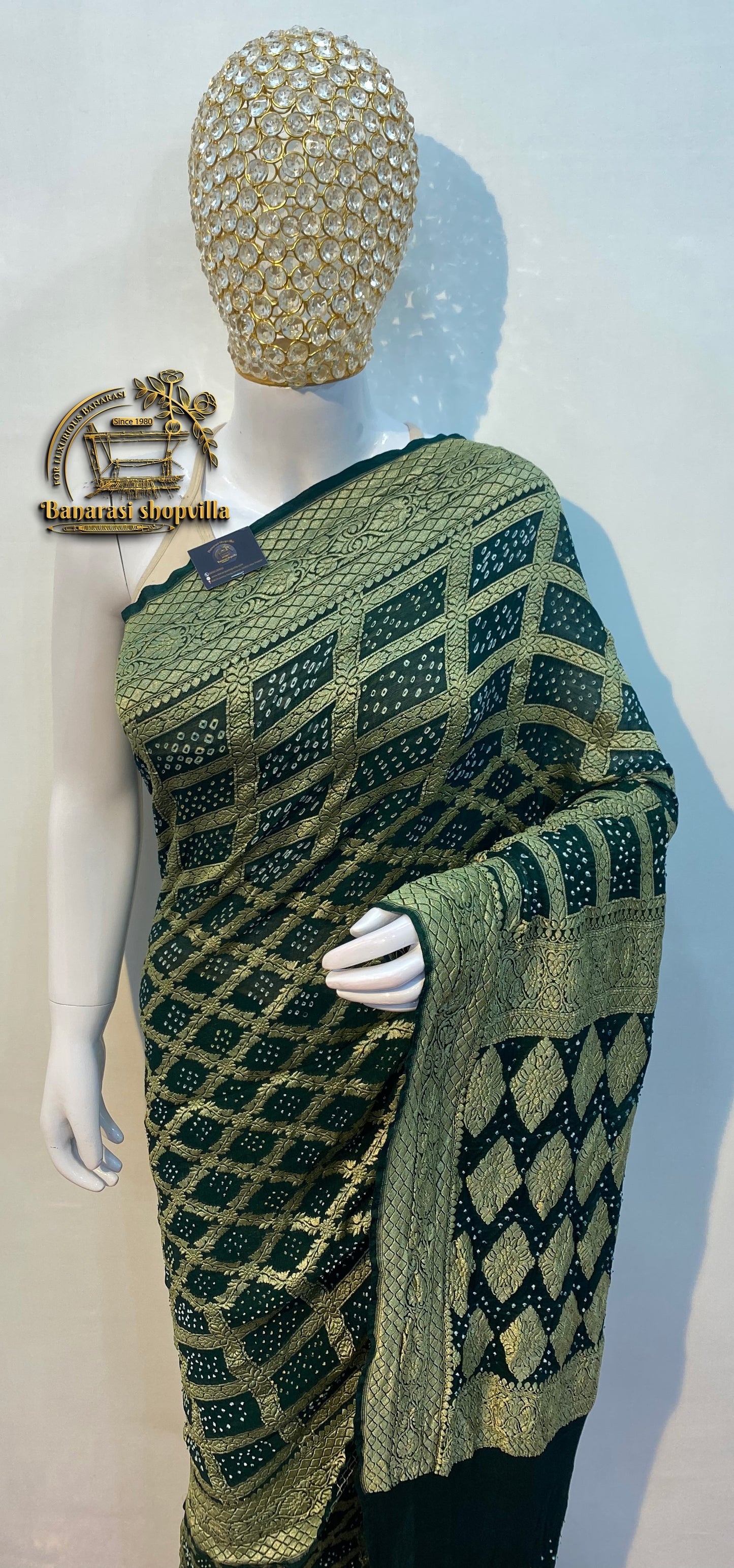 Green Pure Georgette Banarasi Bandhej Handloom Saree