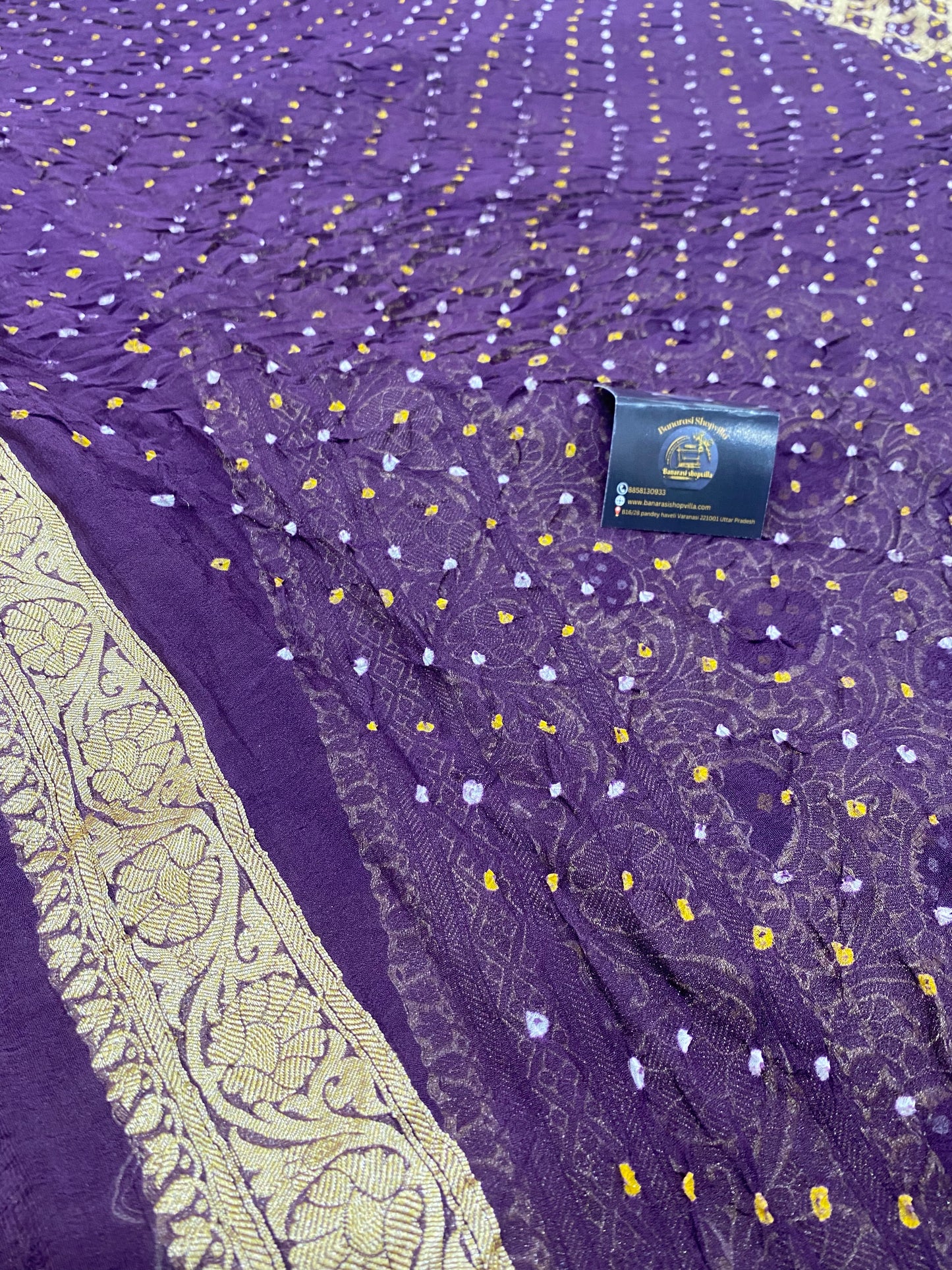 Purple Pure Georgette Banarasi Bandhej Handloom Saree