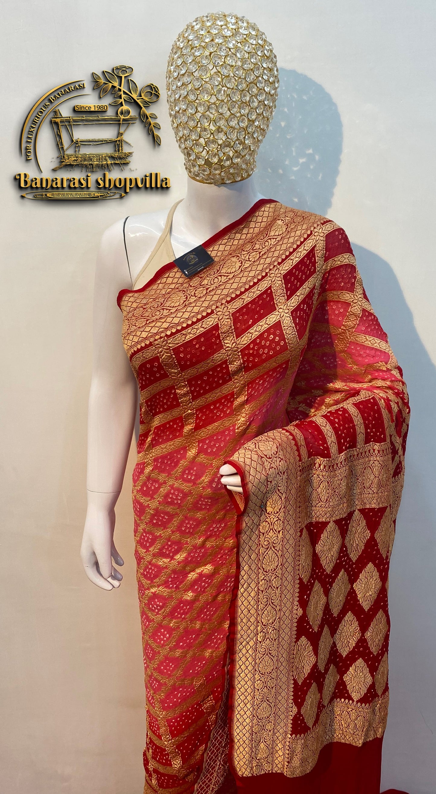 Beautiful Pure Georgette Banarasi Bandhani Handloom Saree