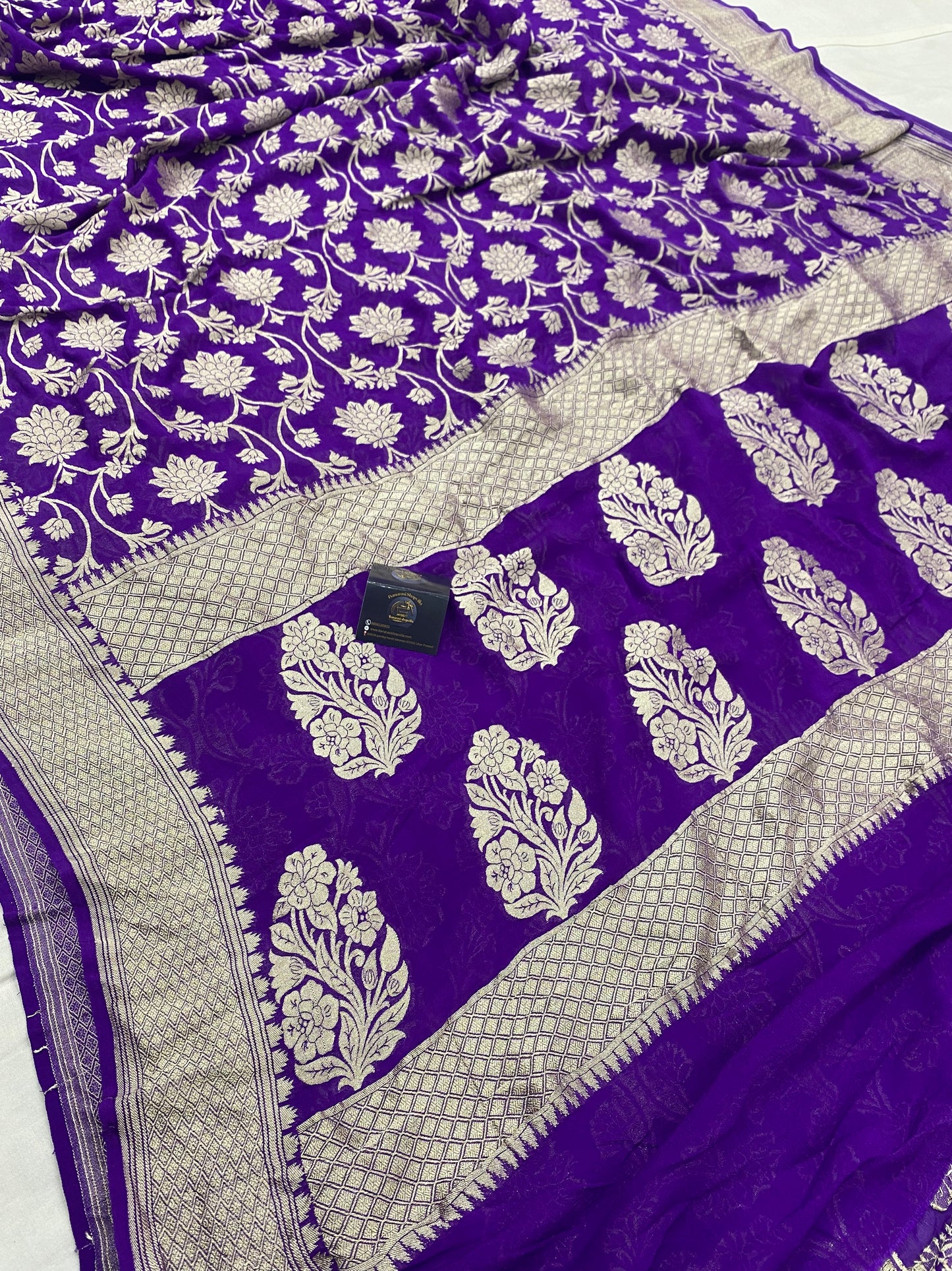 Violet Khaddi Georgette Handloom Banarasi Saree