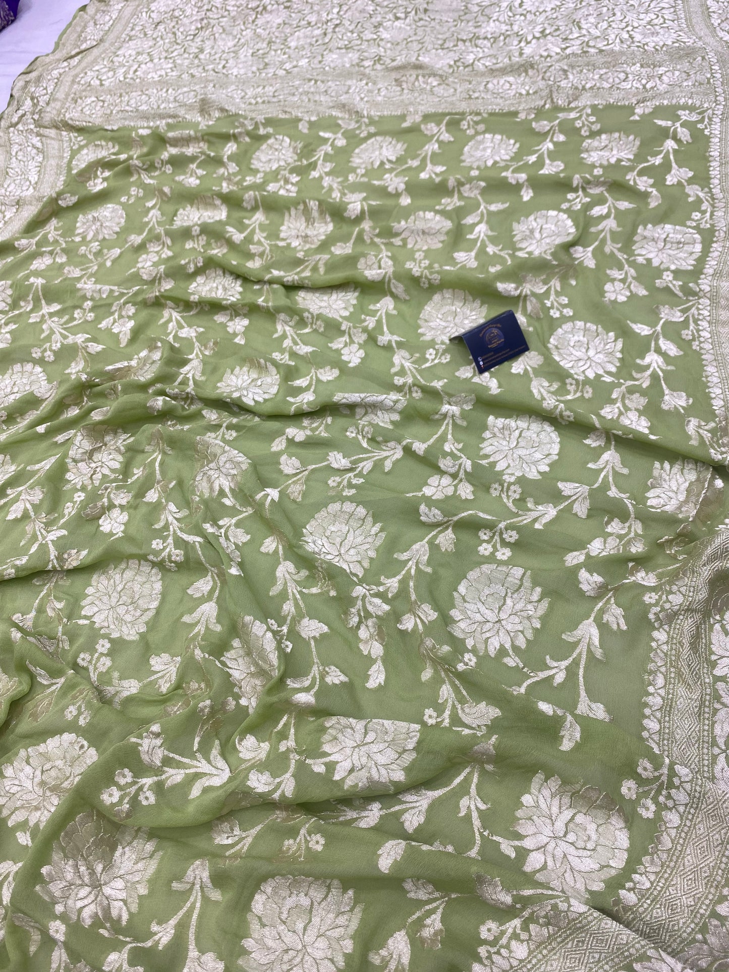 Light Green Khaddi Georgette Handloom Banarasi Saree