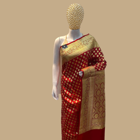 BRIDAL RED WOVEN BANARASI SILK SAREE