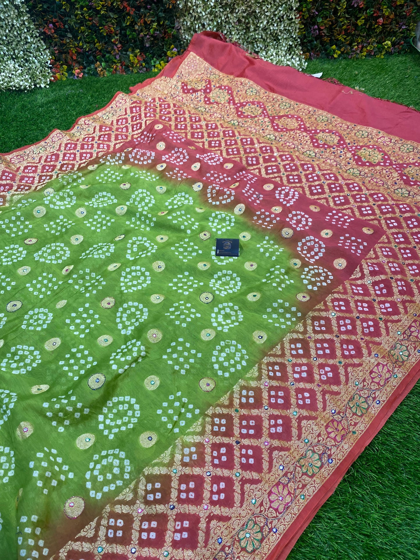 Cotton Bandhej Banarasi Saree With All Over Handwork